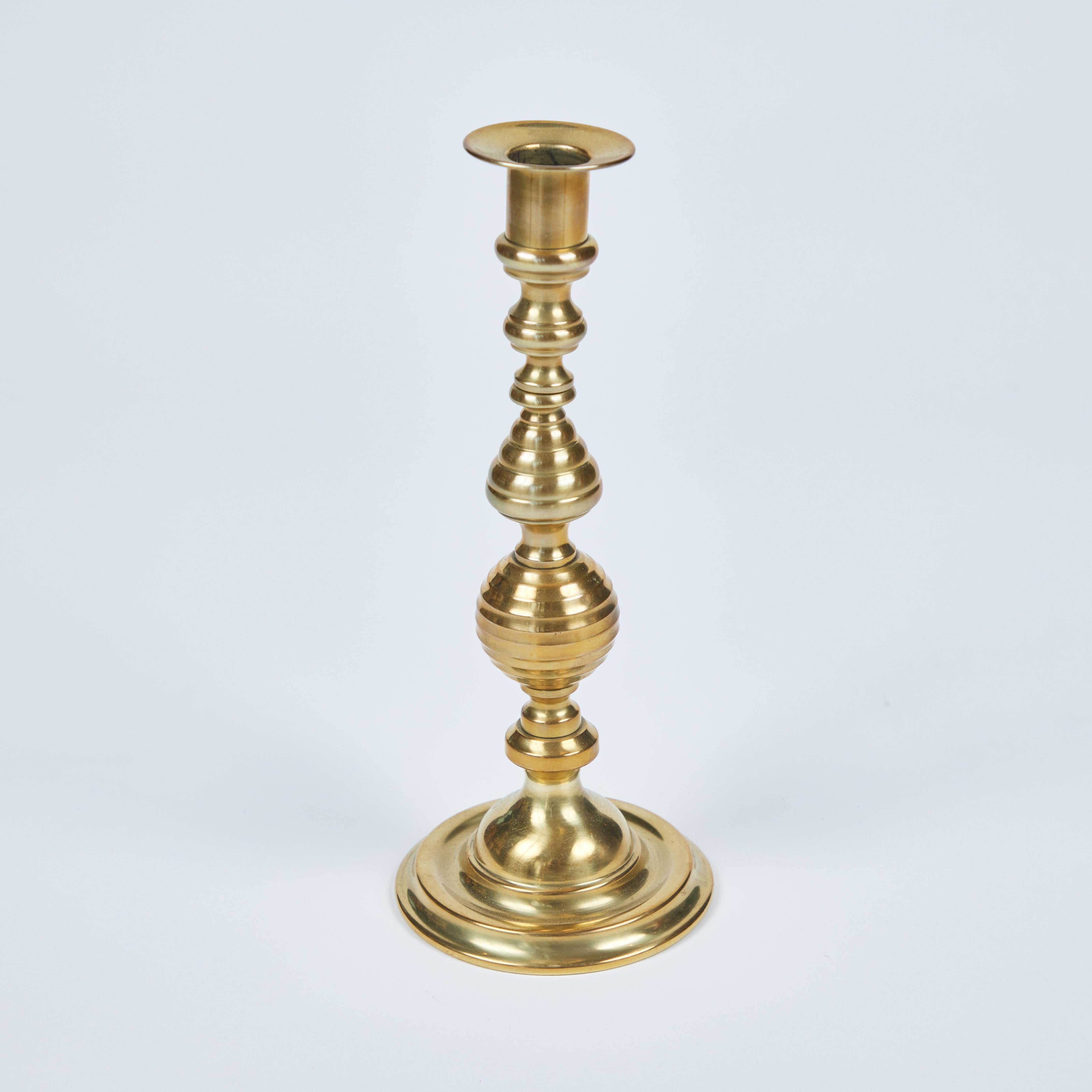 Polished Vintage Brass 'Beehive' Candlesticks from England 
