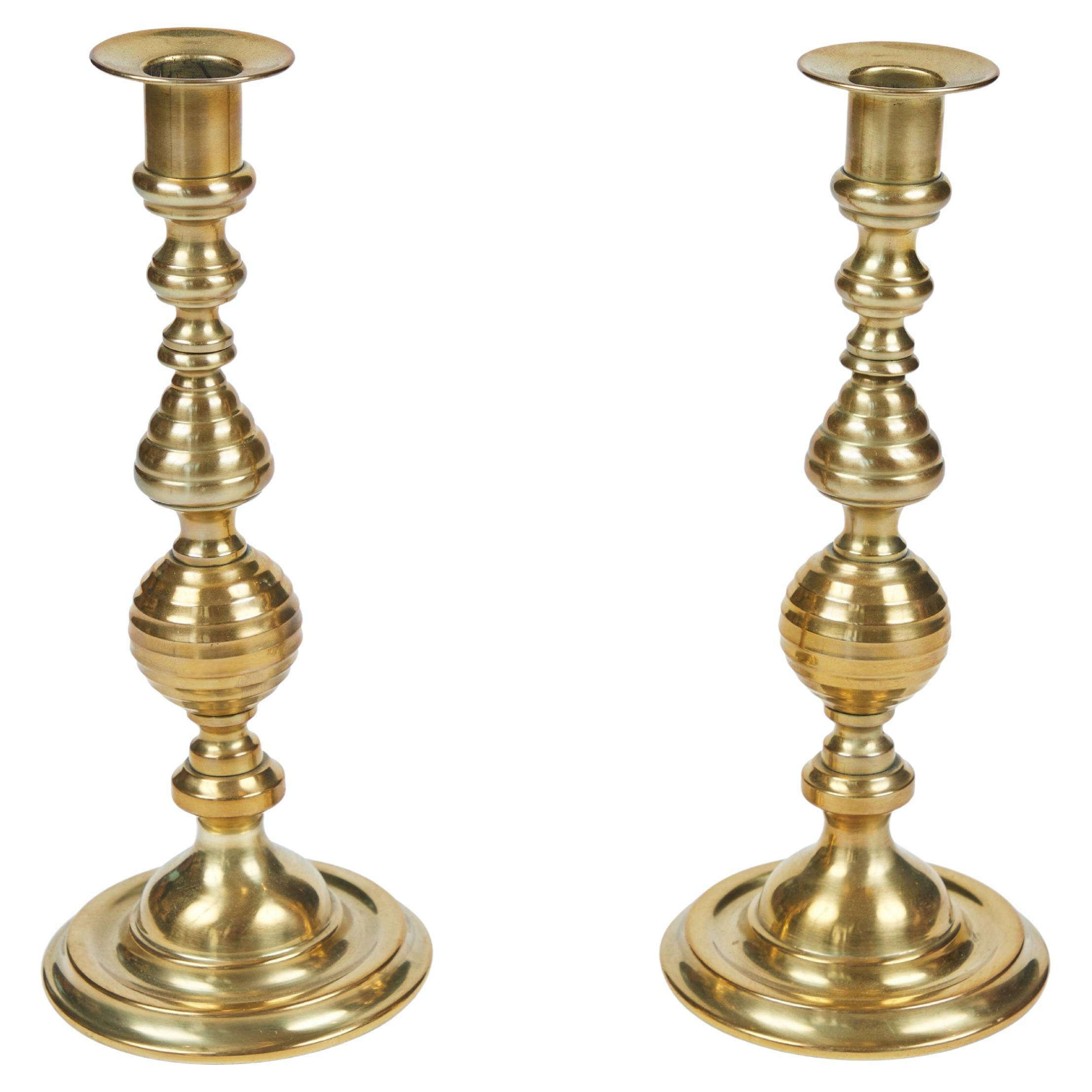 Vintage Brass 'Beehive' Candlesticks from England 