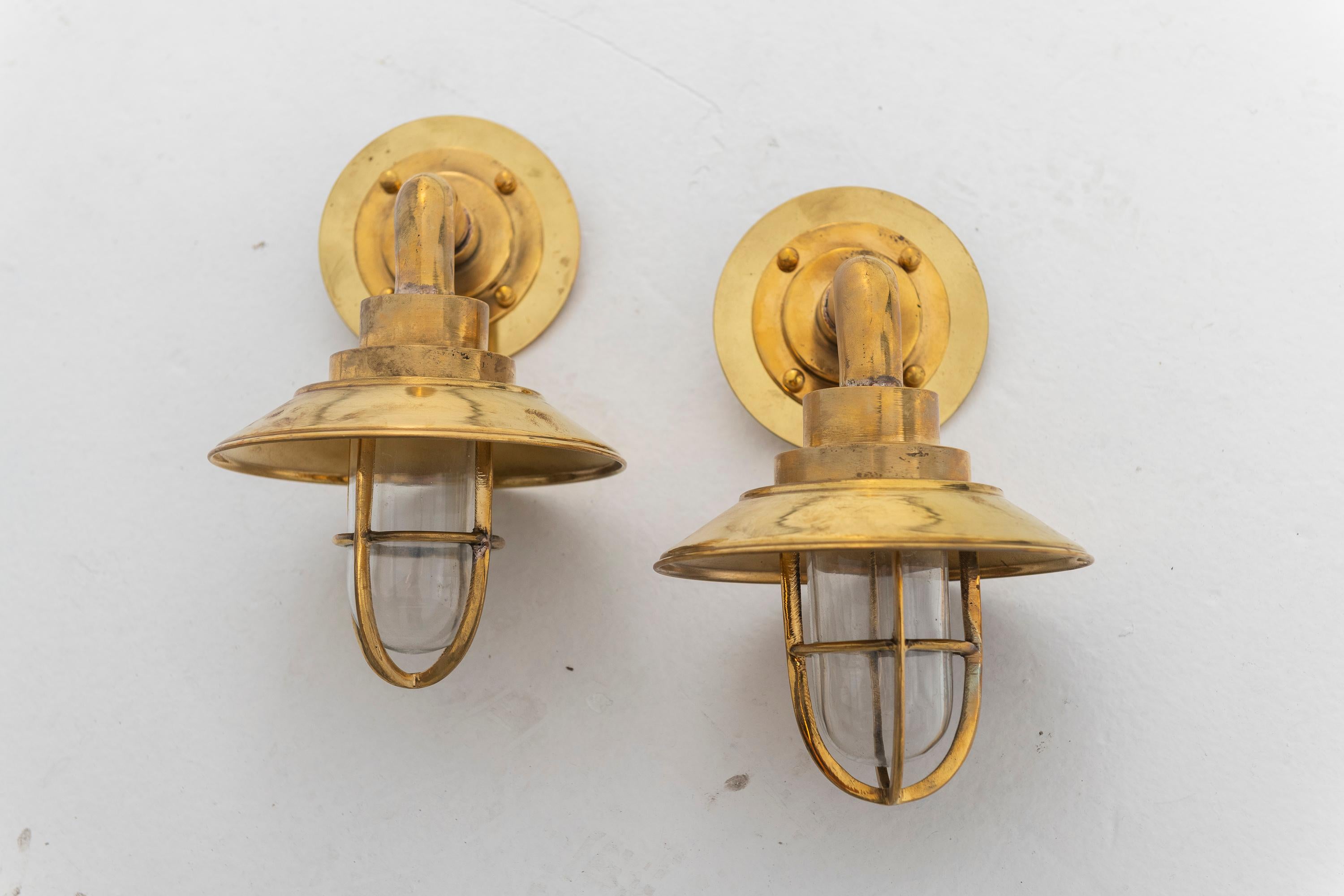 Vintage Brass Bent Shaped Nautical Wall Sconces, USA For Sale 4