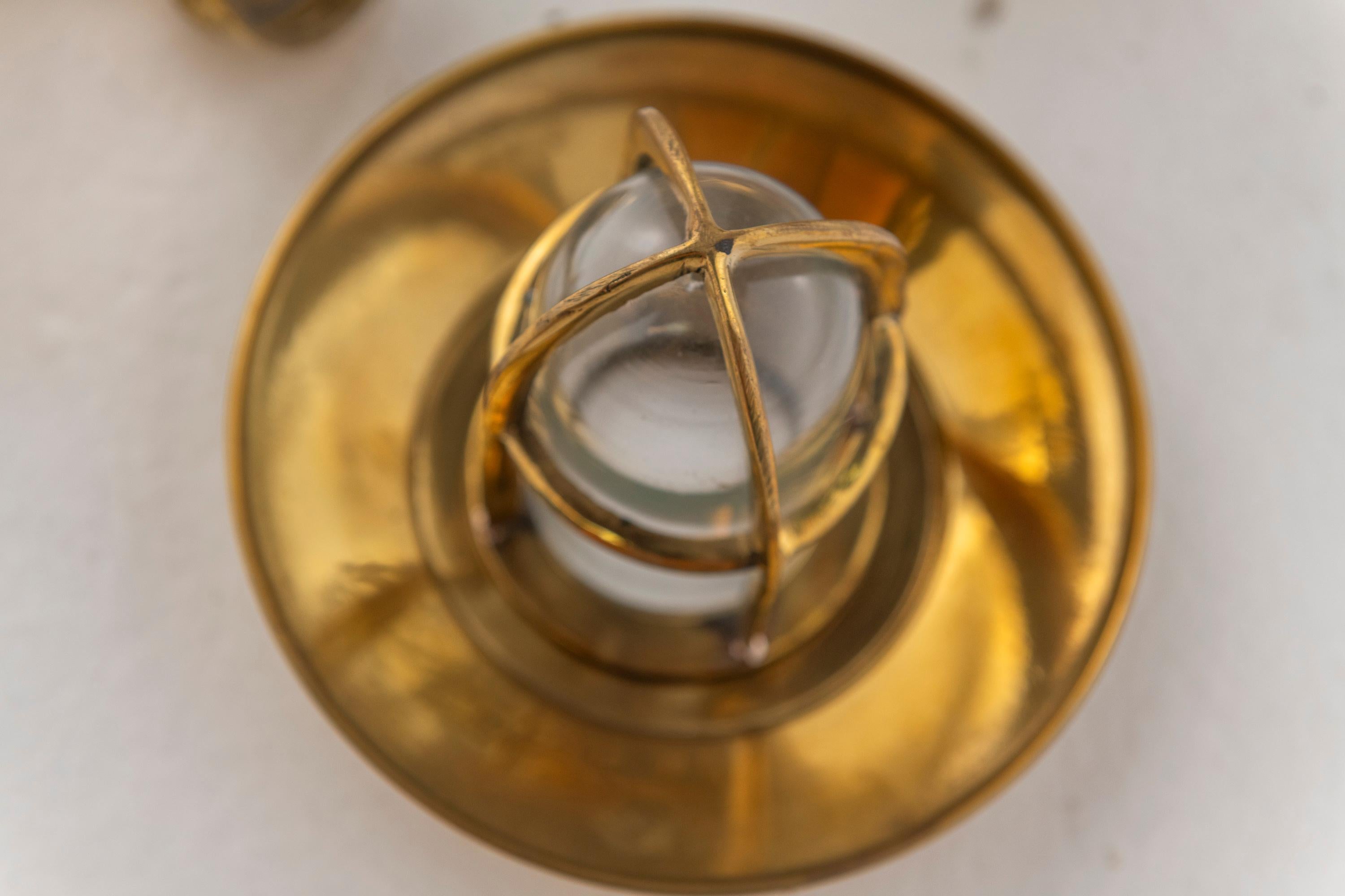 20th Century Vintage Brass Bent Shaped Nautical Wall Sconces, USA For Sale