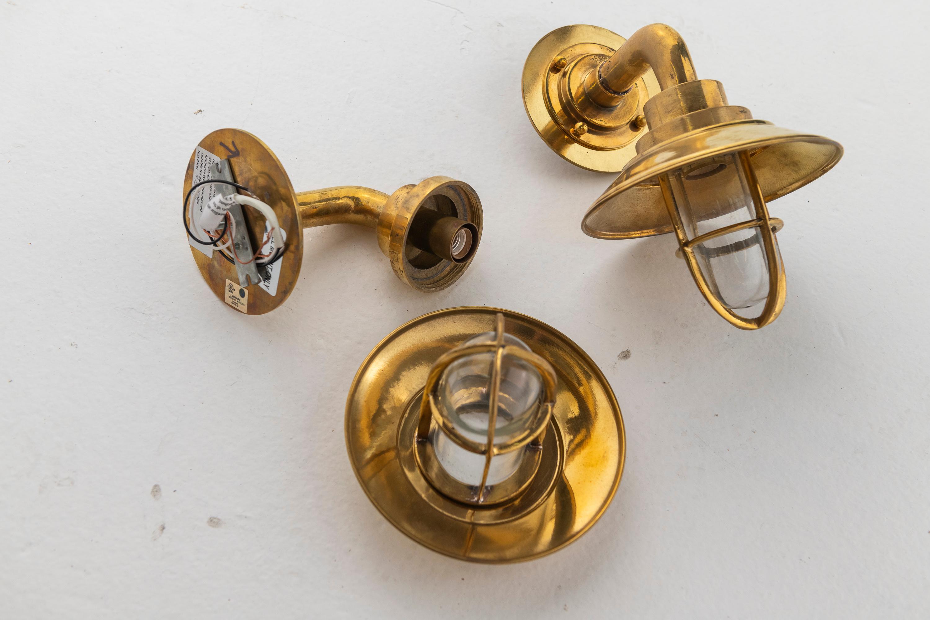 Vintage Brass Bent Shaped Nautical Wall Sconces, USA For Sale 1