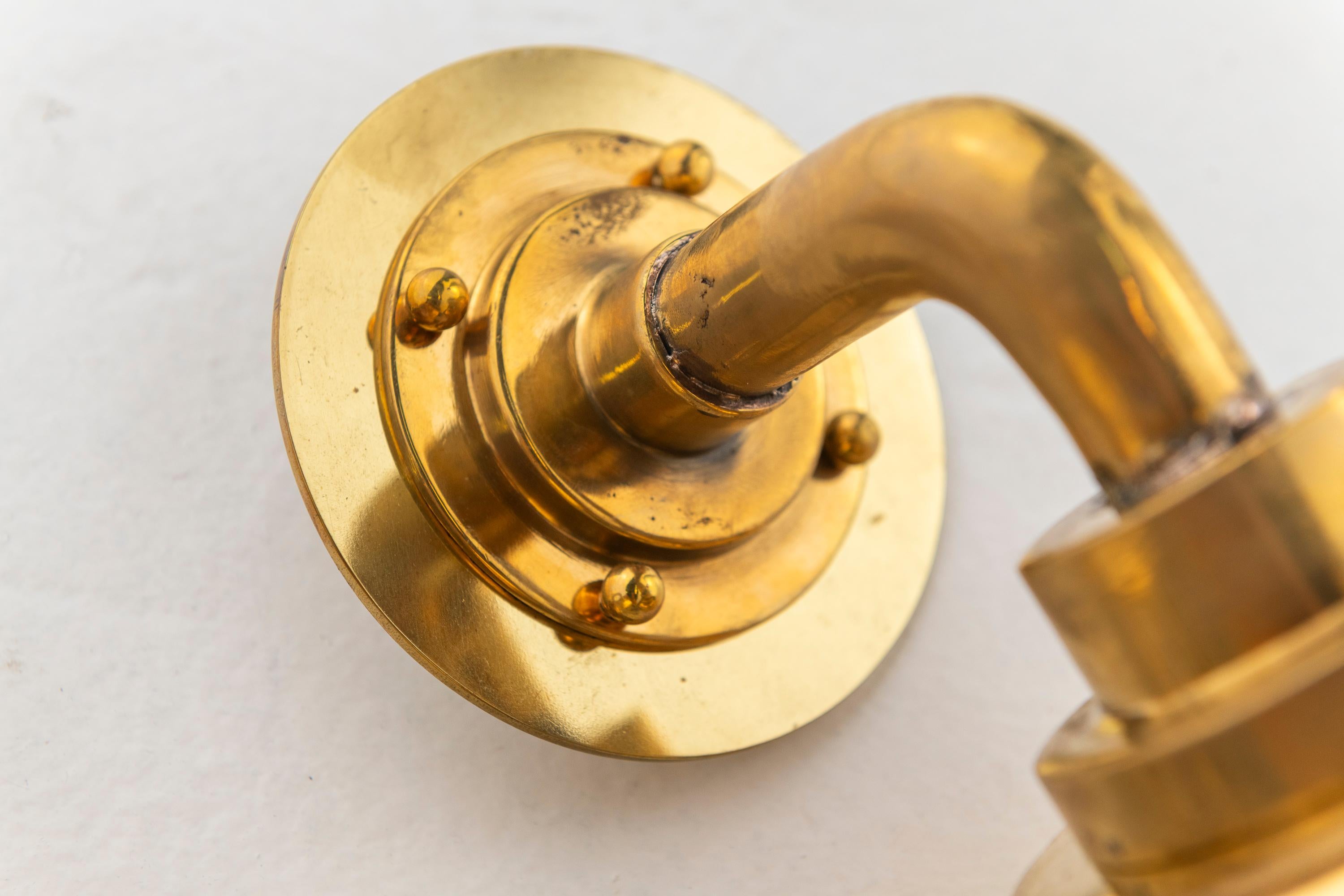 Vintage Brass Bent Shaped Nautical Wall Sconces, USA For Sale 3