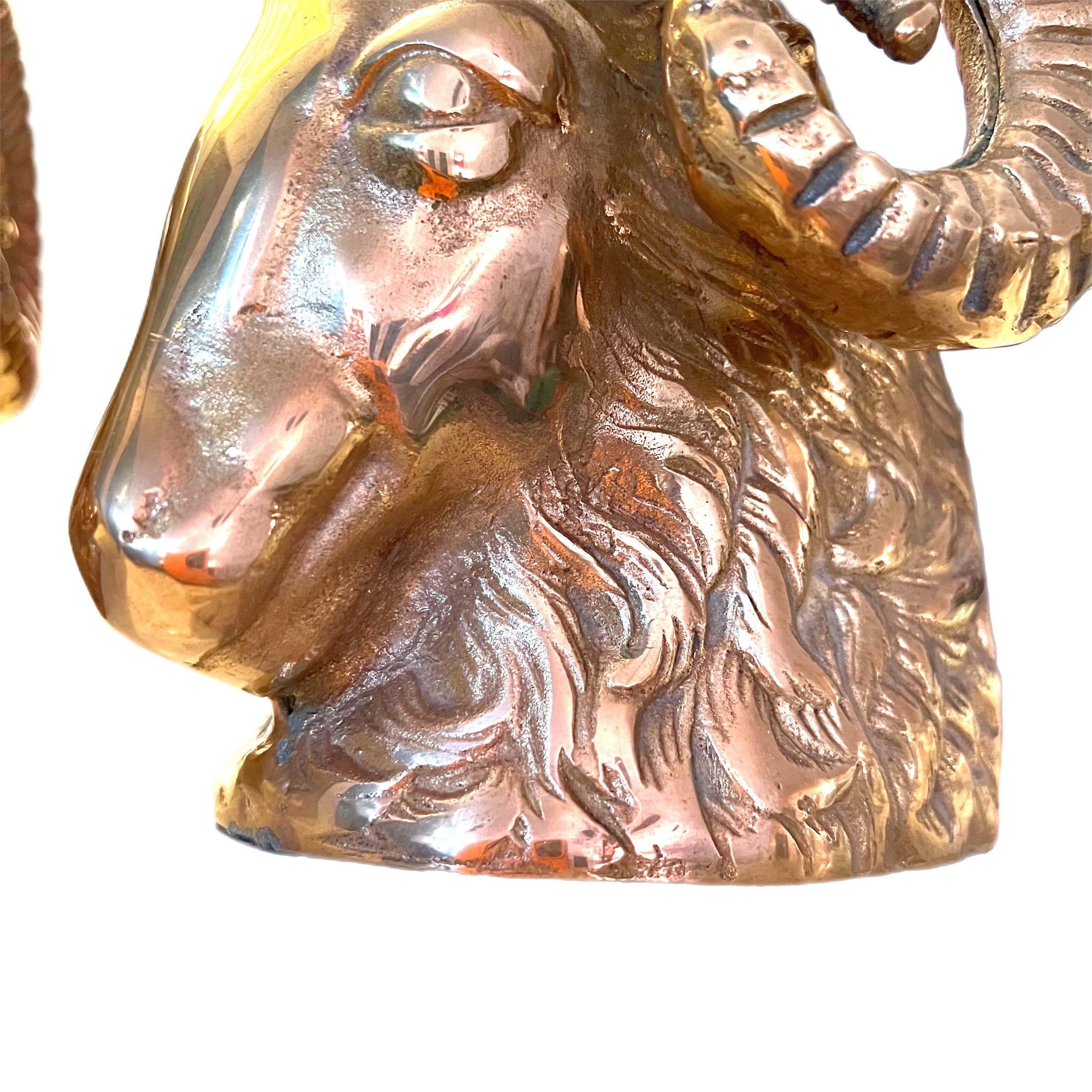 Vintage Brass Big Horn Ram Bookends, a Pair For Sale 4