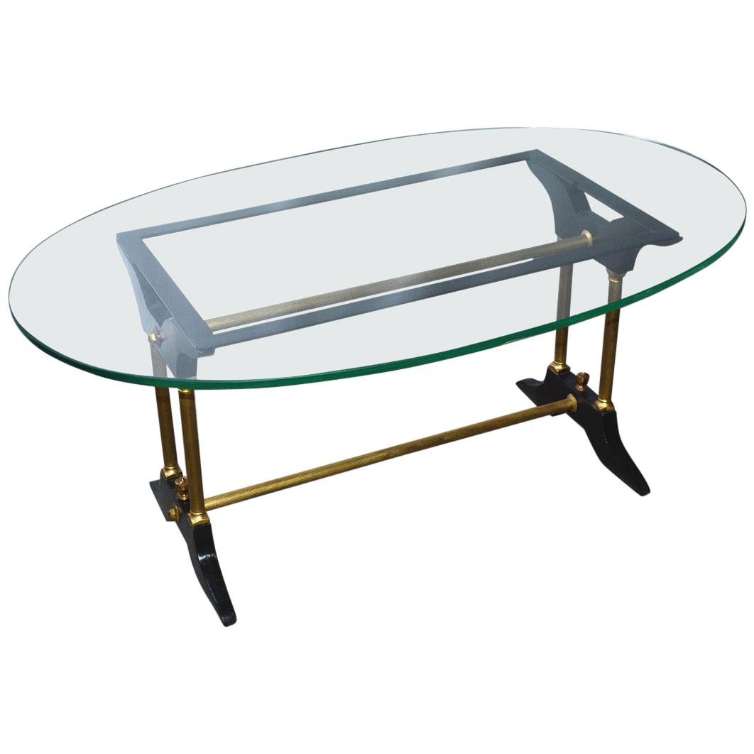 Vintage Brass, Black and Glass Coffee Table