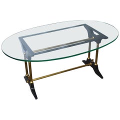 Table basse vintage en laiton, noir et verre