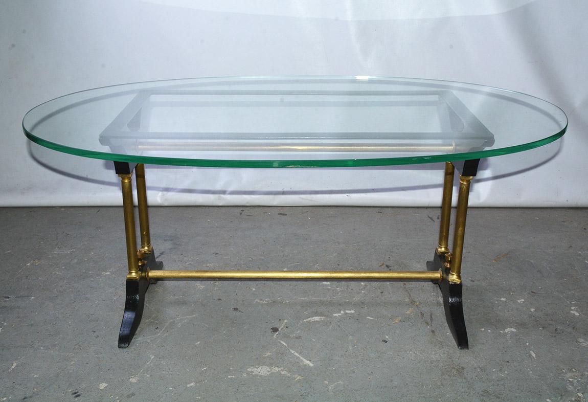 American Vintage Brass, Black and Glass Coffee Table For Sale