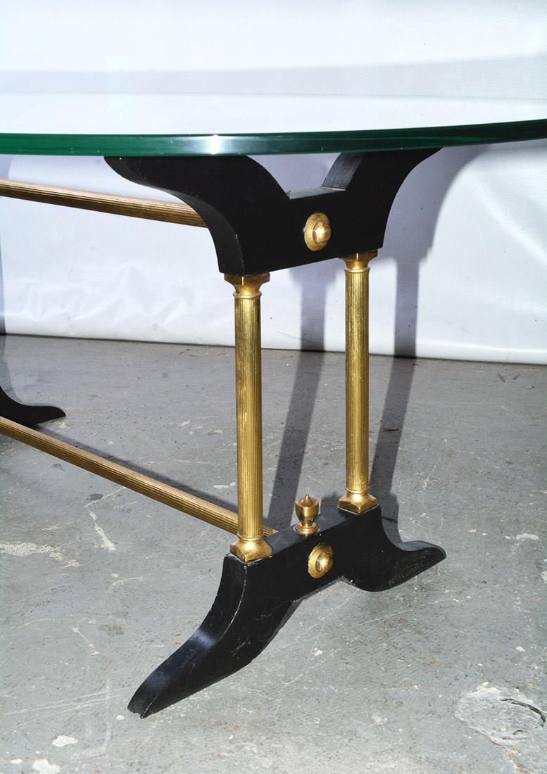 Machine-Made Vintage Brass, Black and Glass Coffee Table For Sale