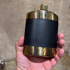 1960s Brass Black Leather Hip Flask Spain