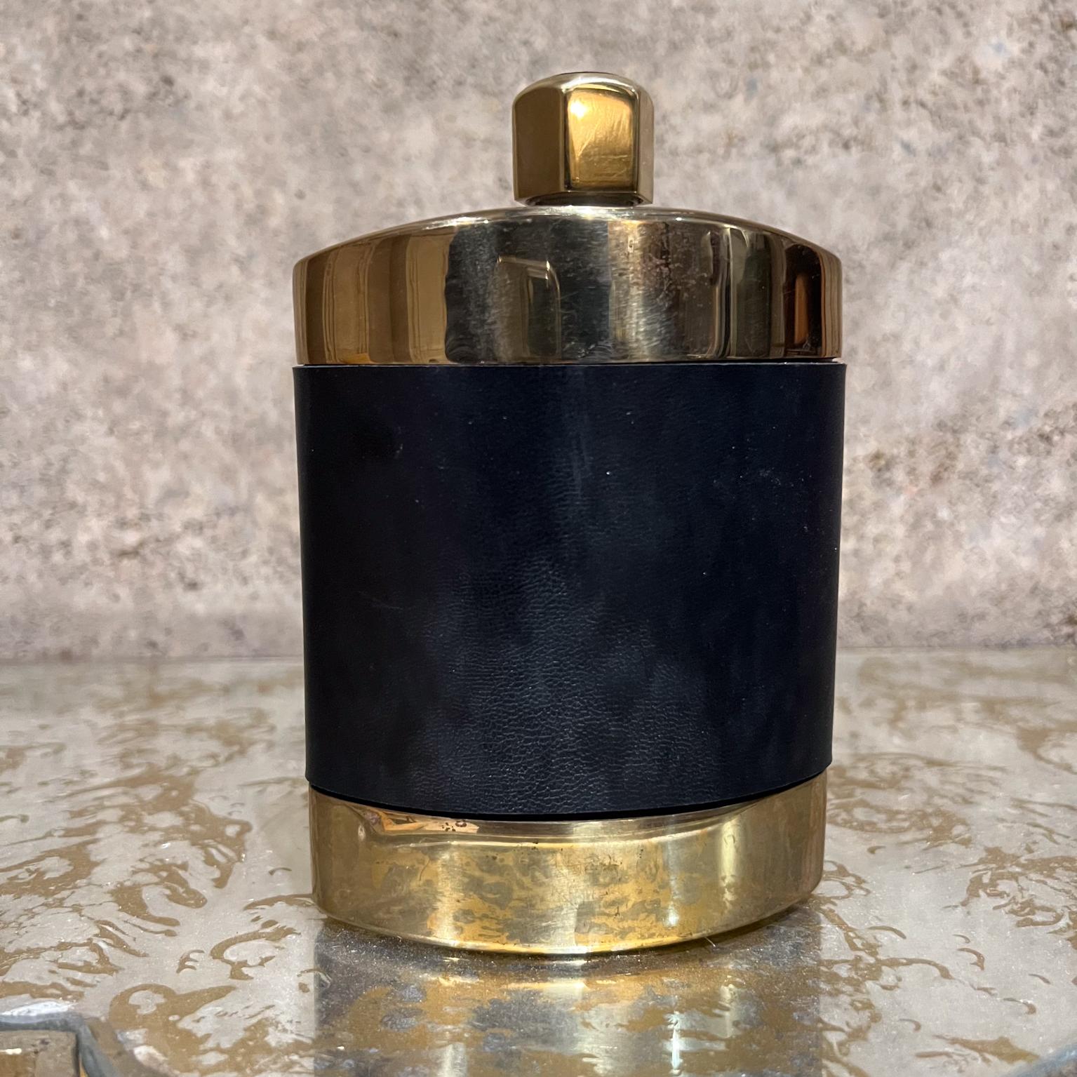 Mid-Century Modern 1960s Brass Black Leather Hip Flask Spain For Sale