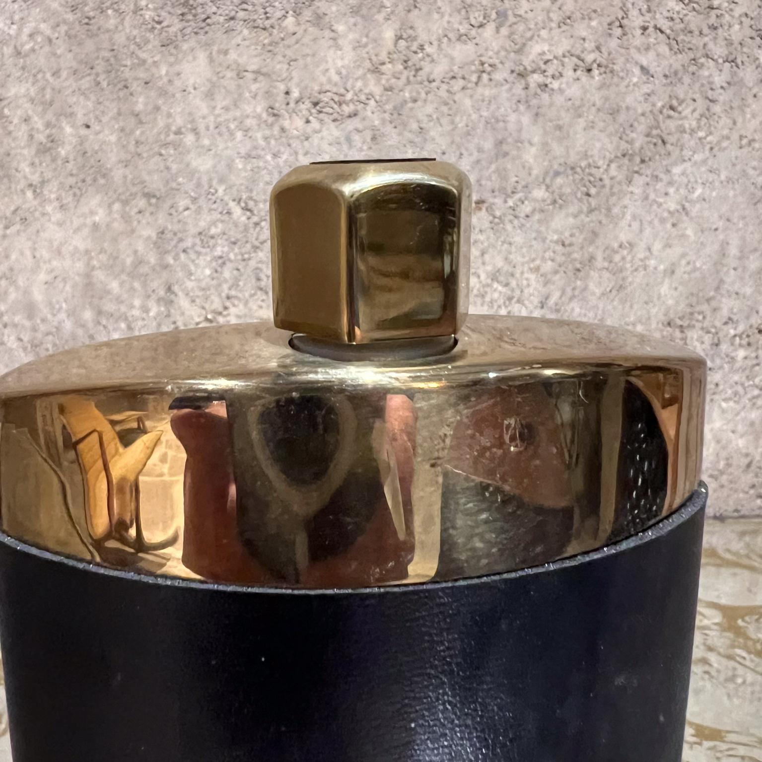 Spanish 1960s Brass Black Leather Hip Flask Spain For Sale
