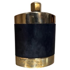 Vintage 1960s Brass Black Leather Hip Flask Spain