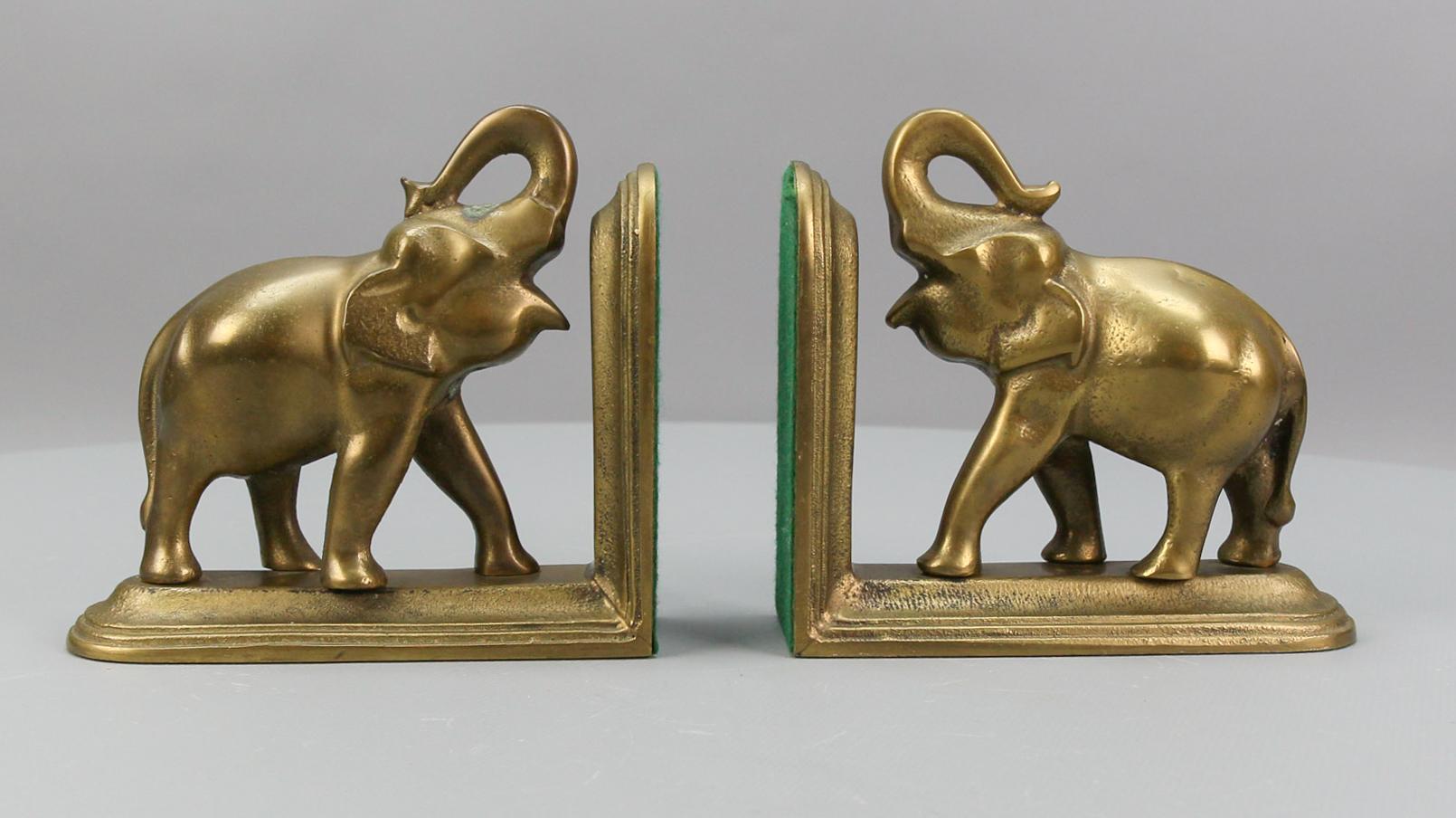 Vintage Brass Bookends Elephants, 1970s For Sale 8