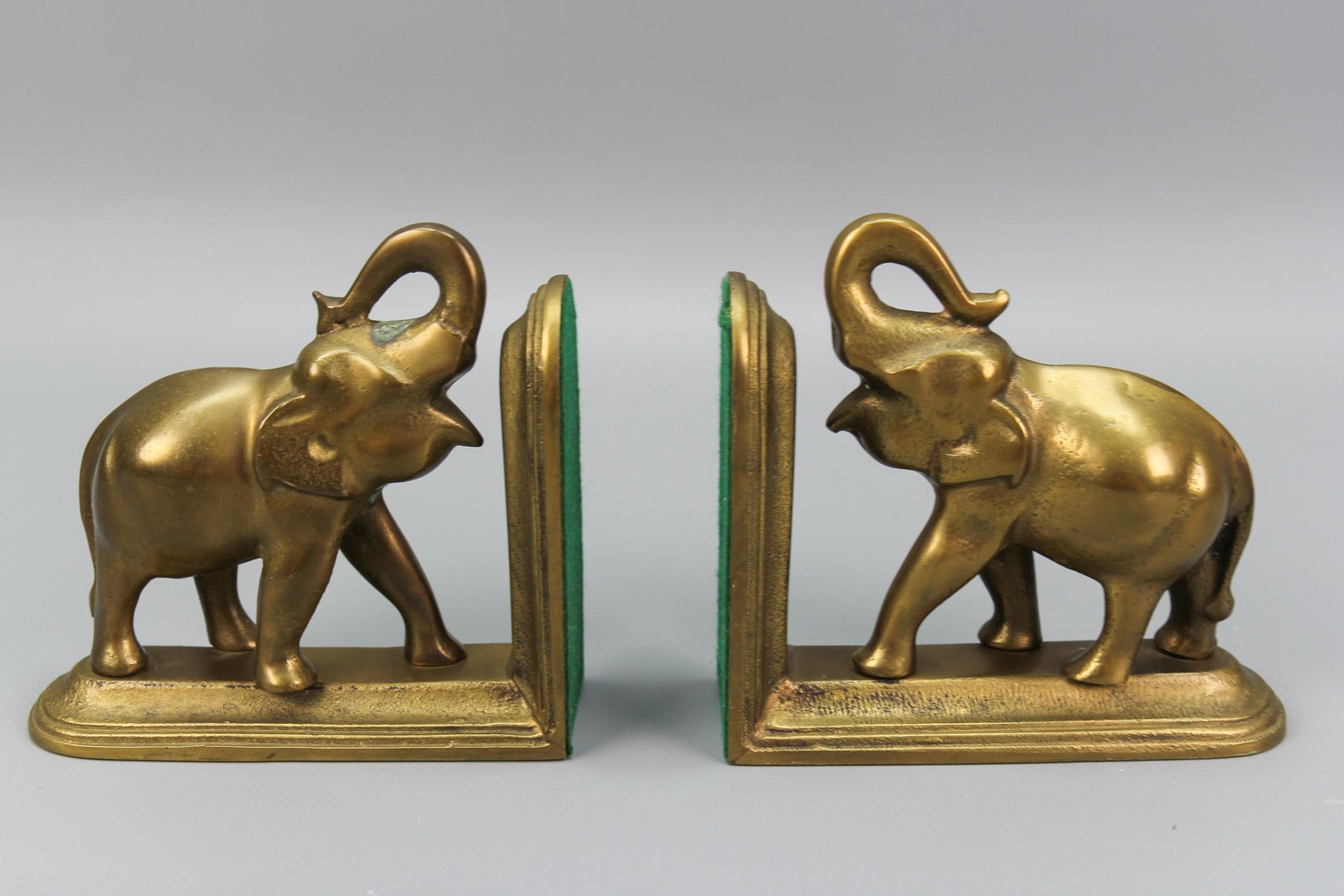 Late 20th Century Vintage Brass Bookends Elephants, 1970s For Sale