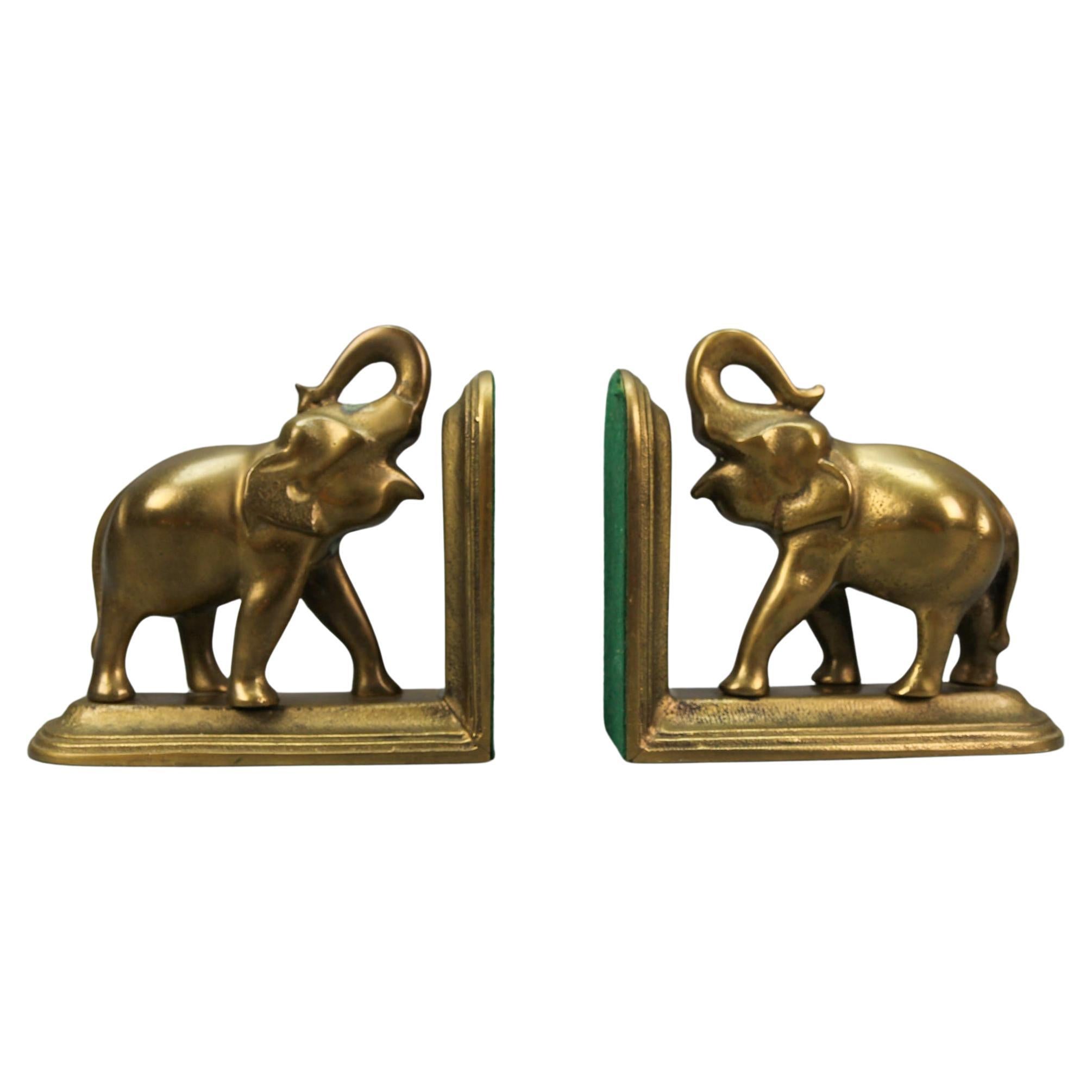 Vintage Brass Bookends Elephants, 1970s