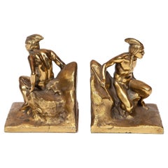 Vintage Brass Bookends Featuring Native American Brave
