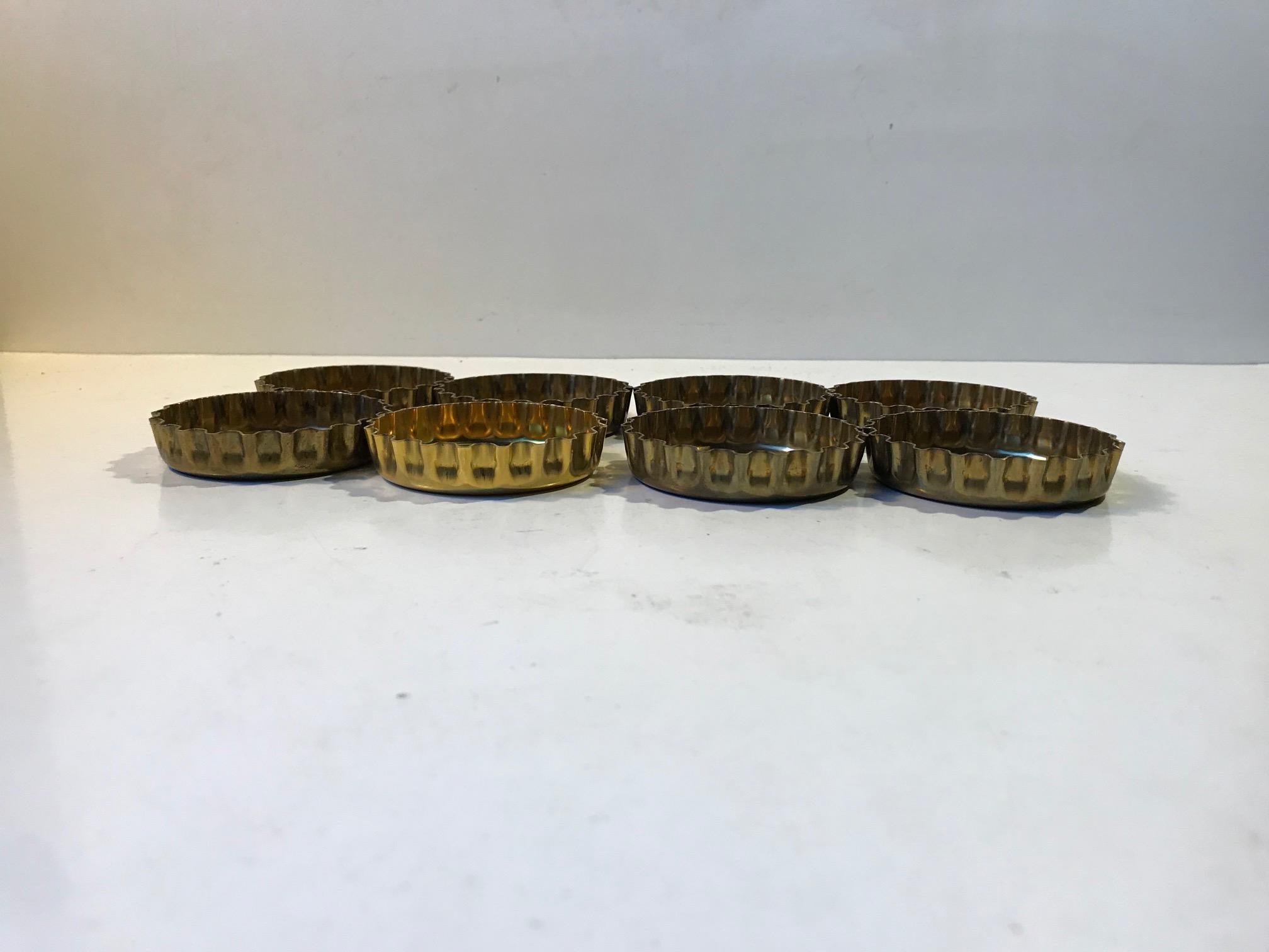 Danish Vintage Brass Bottle Cap Drink Coasters from Georg Jensen, 1980s, Set of 8