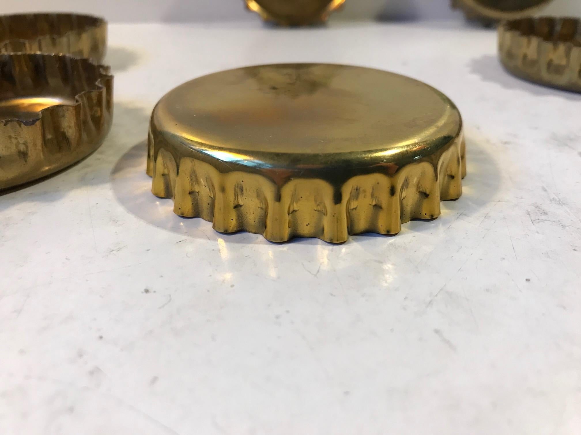 Late 20th Century Vintage Brass Bottle Cap Drink Coasters from Georg Jensen, 1980s, Set of 8