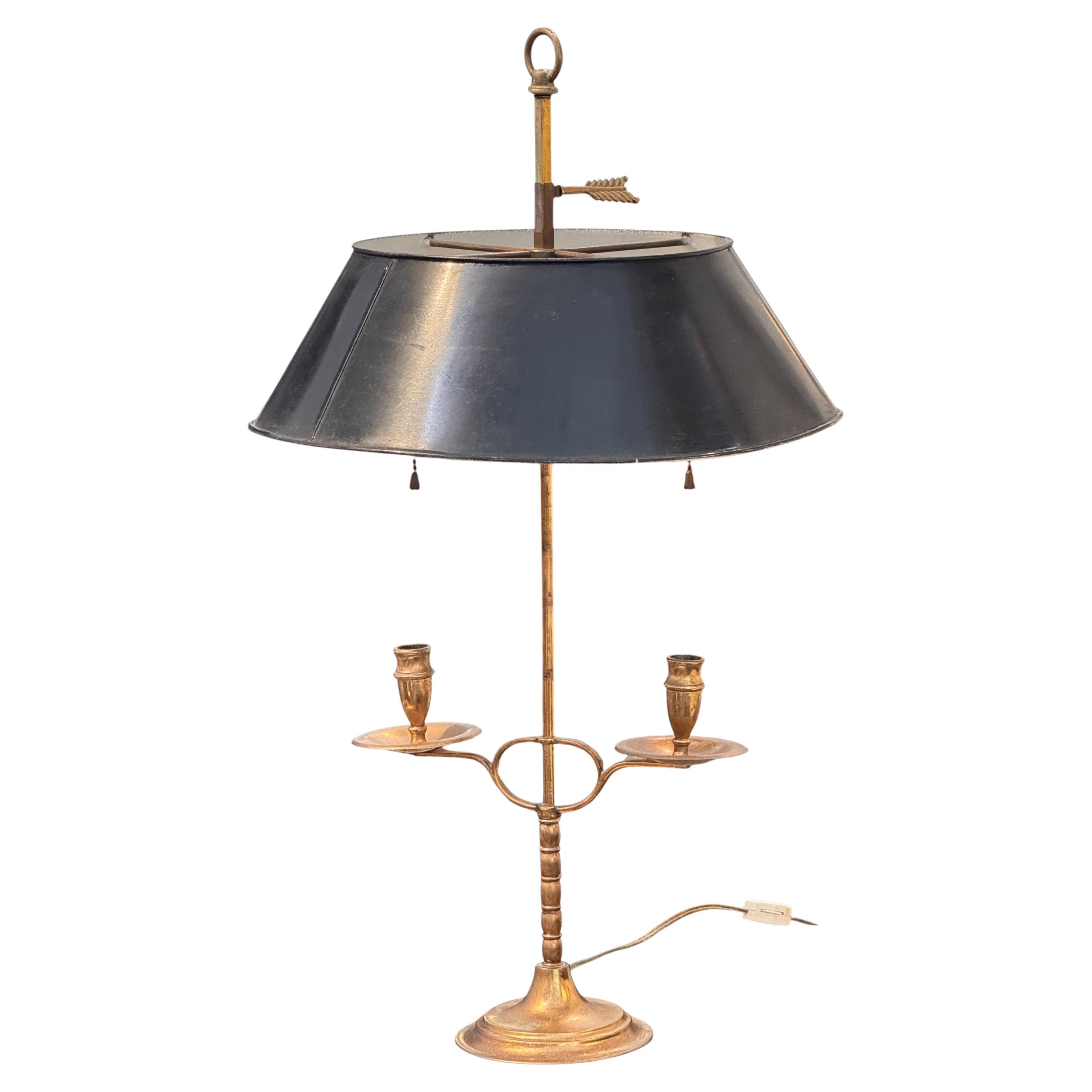 Lampada Bouillotte in ottone vintage con paralume in talpa in vendita