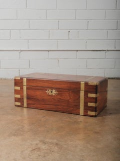 Vintage Brass Bound Campaign Writing Slope Lap Desk with Velvet Interior Storage