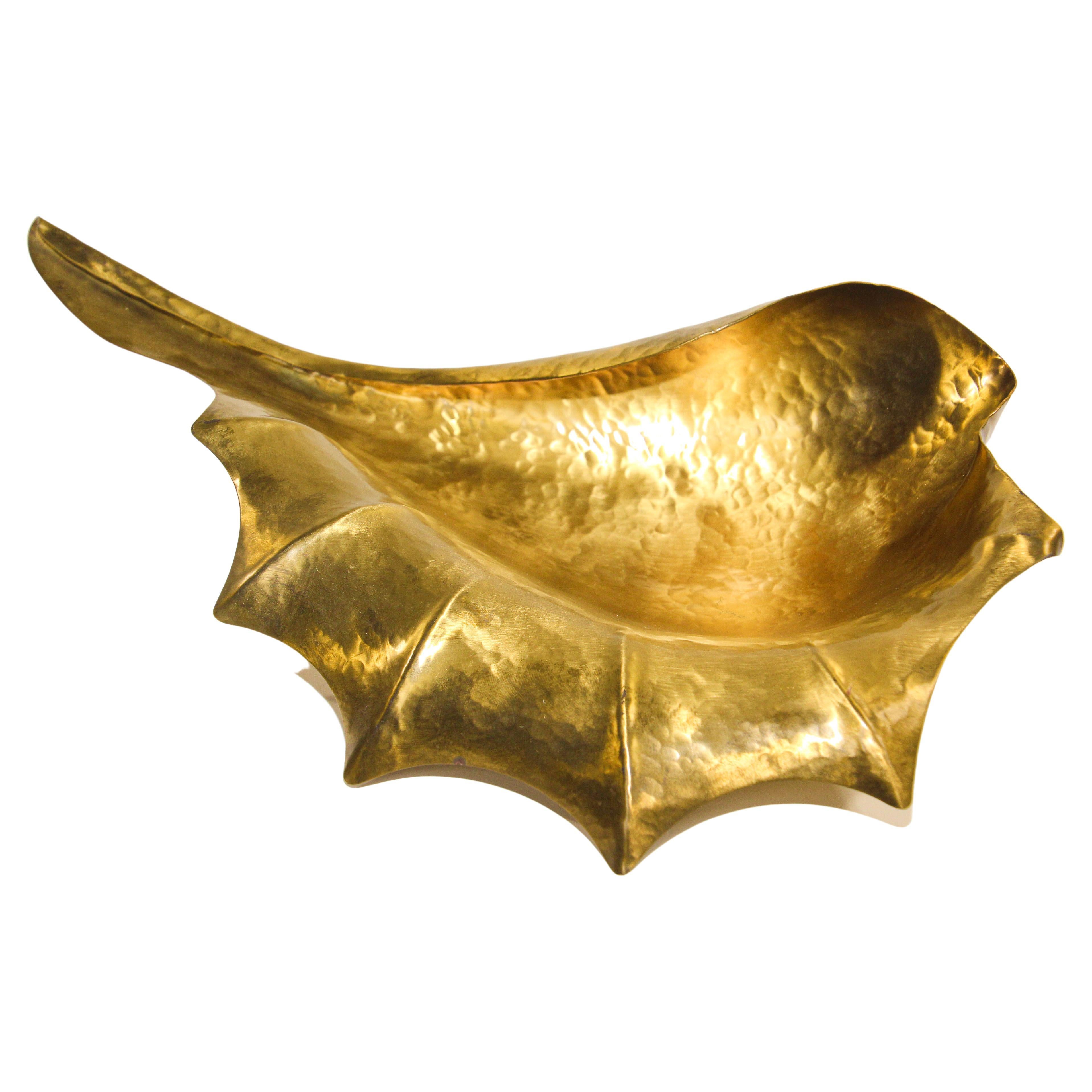 Vintage Brass Bowl in the Shape of a Large Leaf, Italy, circa 1950 For Sale
