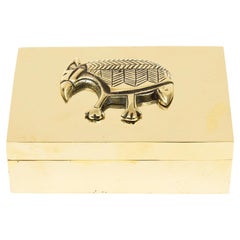 Vintage Brass Box With Armadillo Raised Emblem Restored, 1950's