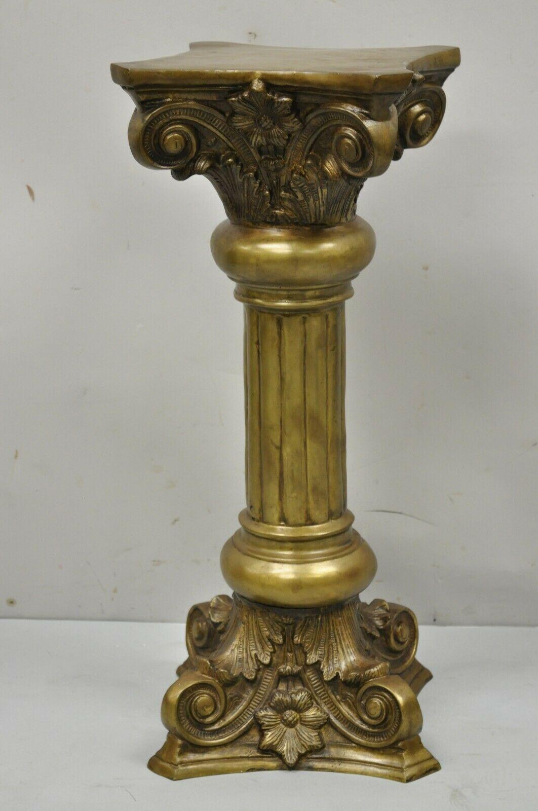 Vintage Brass Bronze Fluted Corinthian Column Classical Pedestal Plant Stand For Sale 2