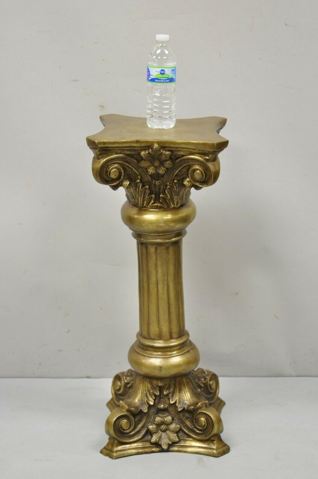 Vintage Brass Bronze Fluted Corinthian Column Classical Pedestal Plant Stand en vente 4