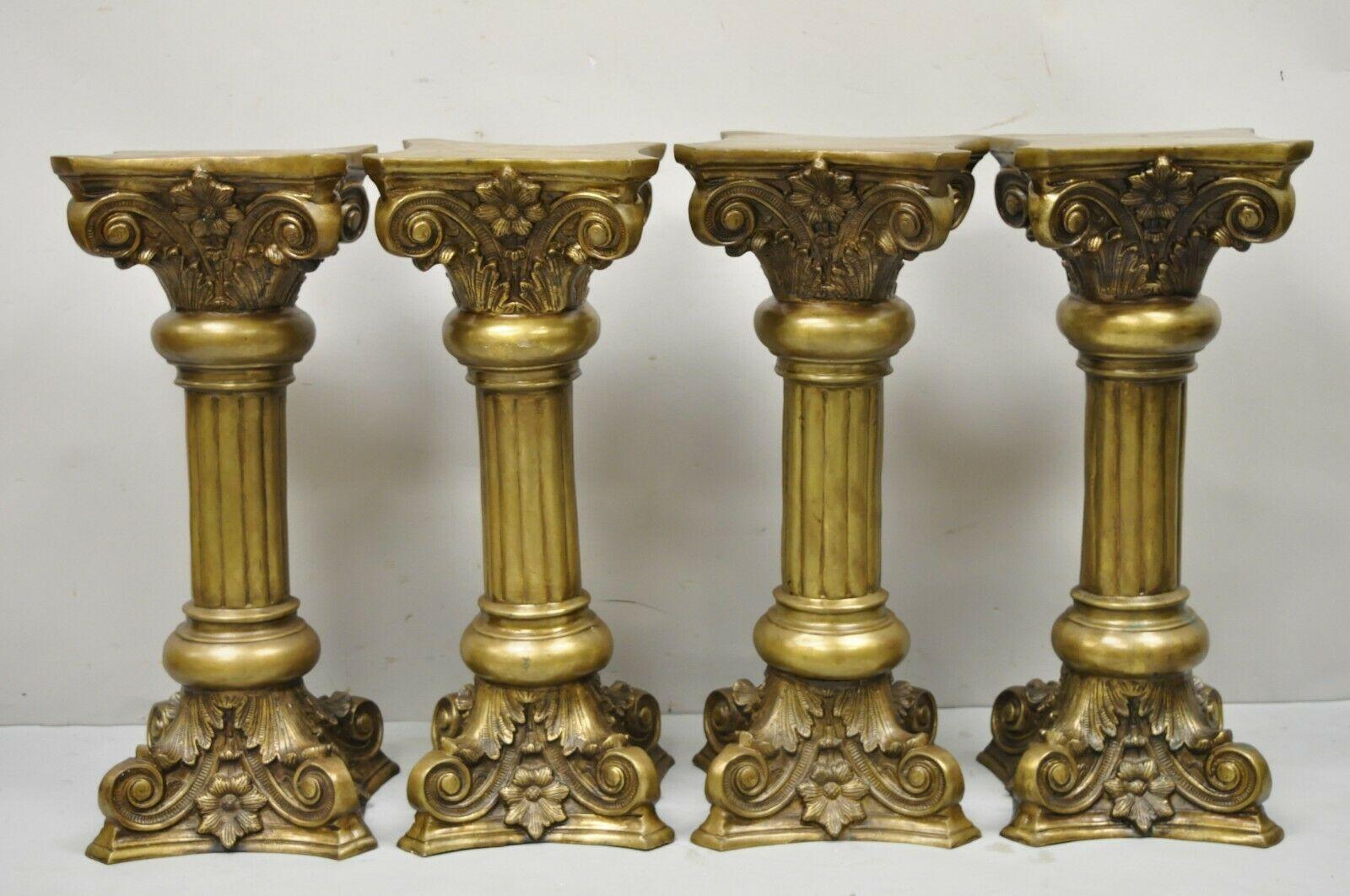 Vintage Brass Bronze Fluted Corinthian Column Classical Pedestal Plant Stand en vente 5