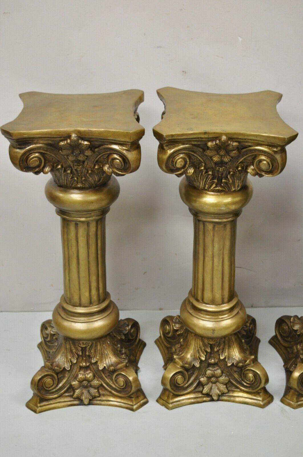 Vintage Brass Bronze Fluted Corinthian Column Classical Pedestal Plant Stand For Sale 4