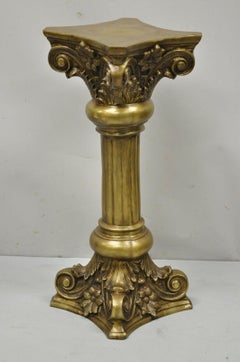 Vintage Brass Bronze Fluted Corinthian Column Classical Pedestal Plant Stand