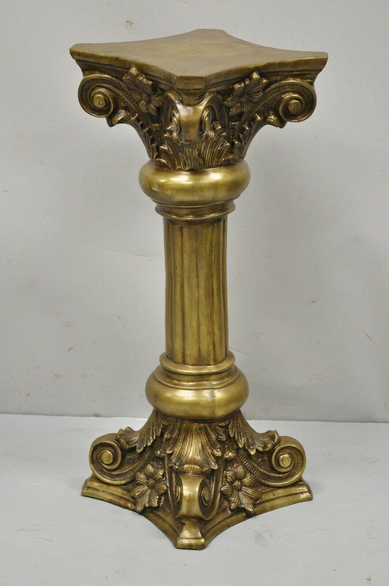 Vintage Brass Bronze Fluted Corinthian Column Classical Pedestal Plant