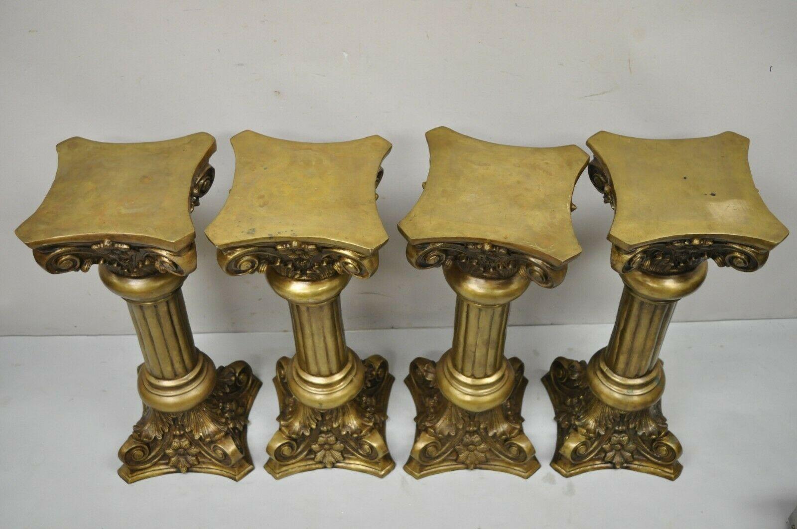 Vintage Brass Bronze Fluted Corinthian Column Classical Pedestal Plant Stand en vente 3