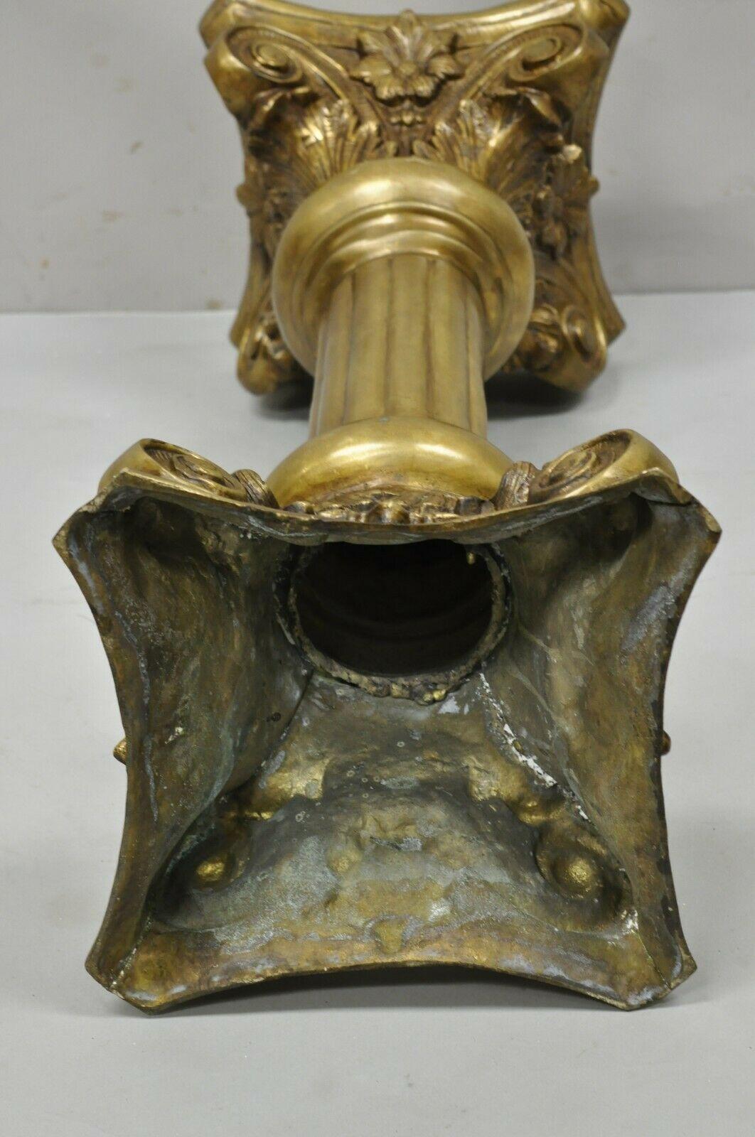 Vintage Brass Bronze Fluted Corinthian Column Classical Pedestal Plant Stand For Sale 1