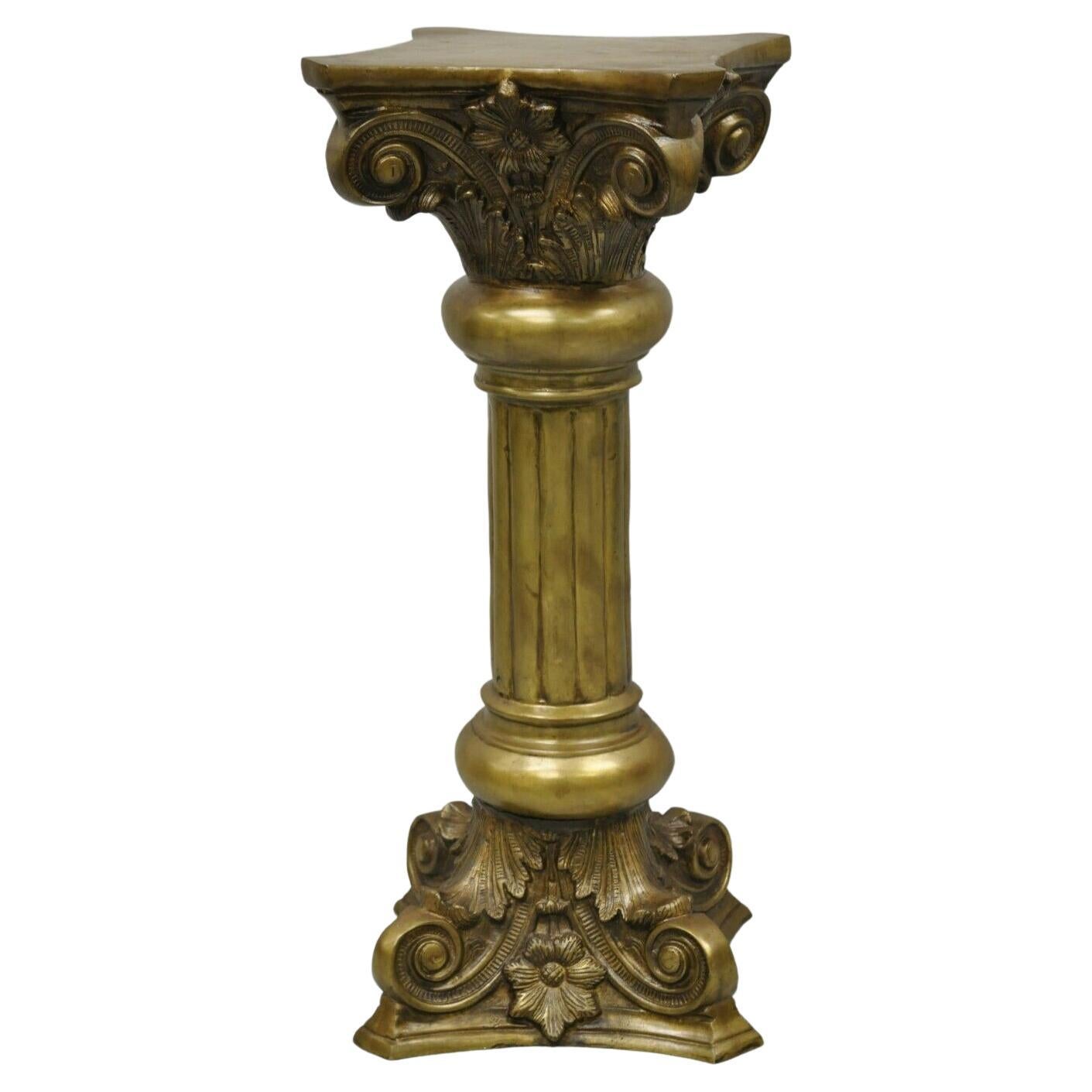 Vintage Brass Bronze Fluted Corinthian Column Classical Pedestal Plant Stand For Sale