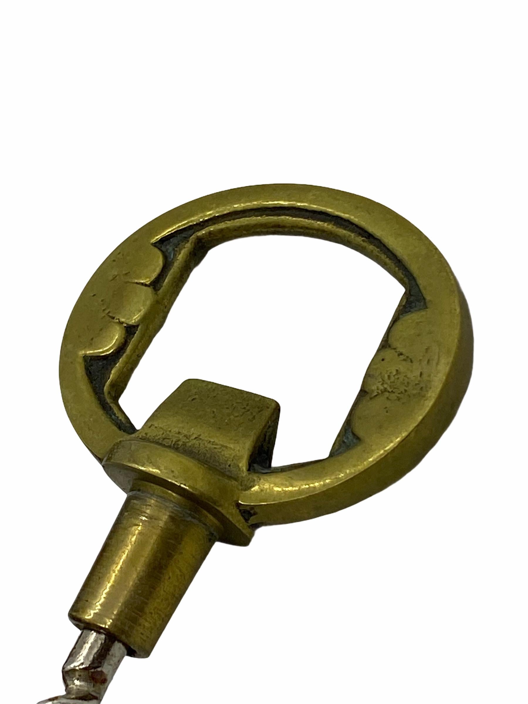 Mid-Century Modern Vintage Brass Bronze Key Corkscrew and Bottle Opener Metal Breweriana Barware