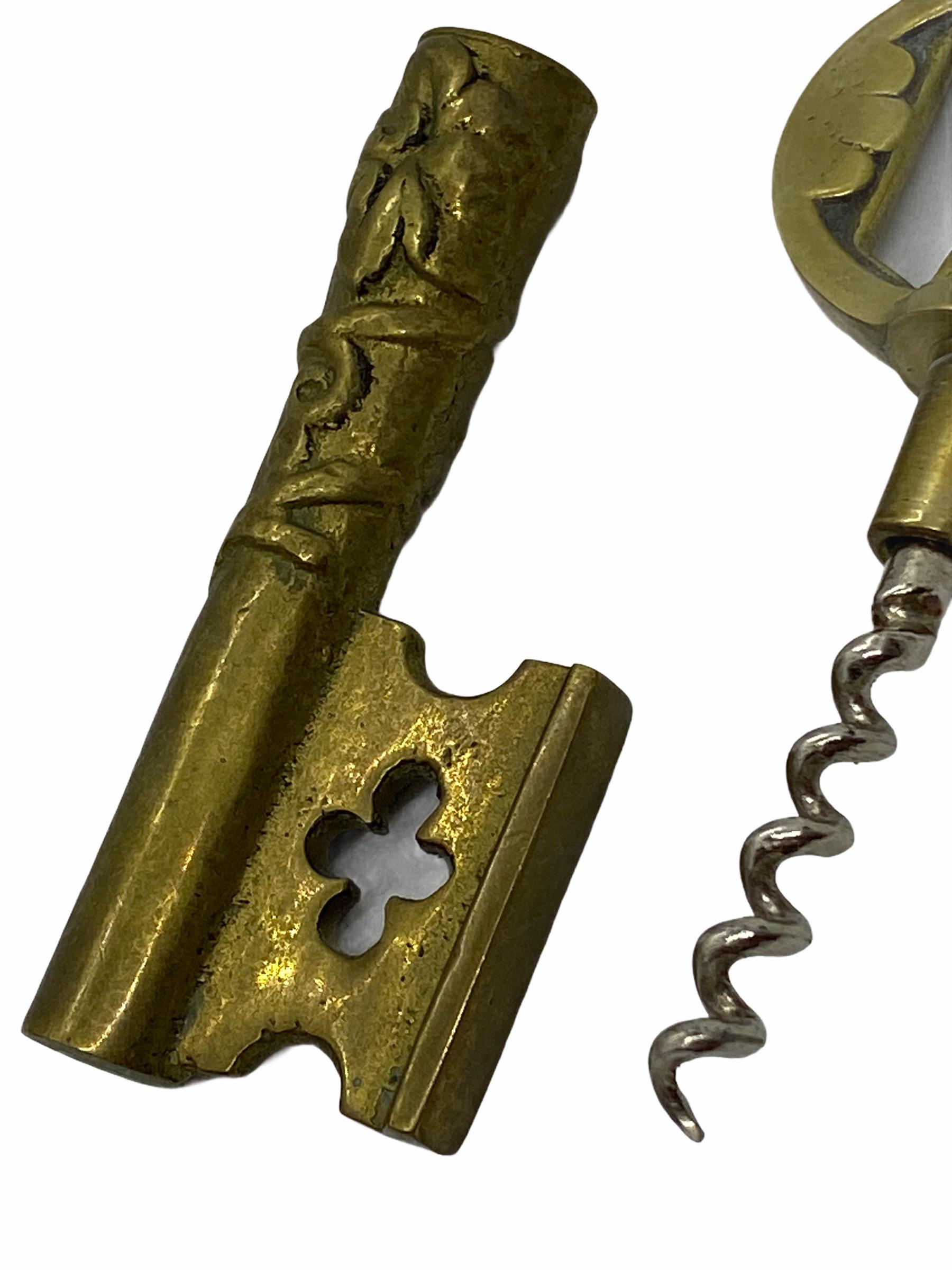 German Vintage Brass Bronze Key Corkscrew and Bottle Opener Metal Breweriana Barware