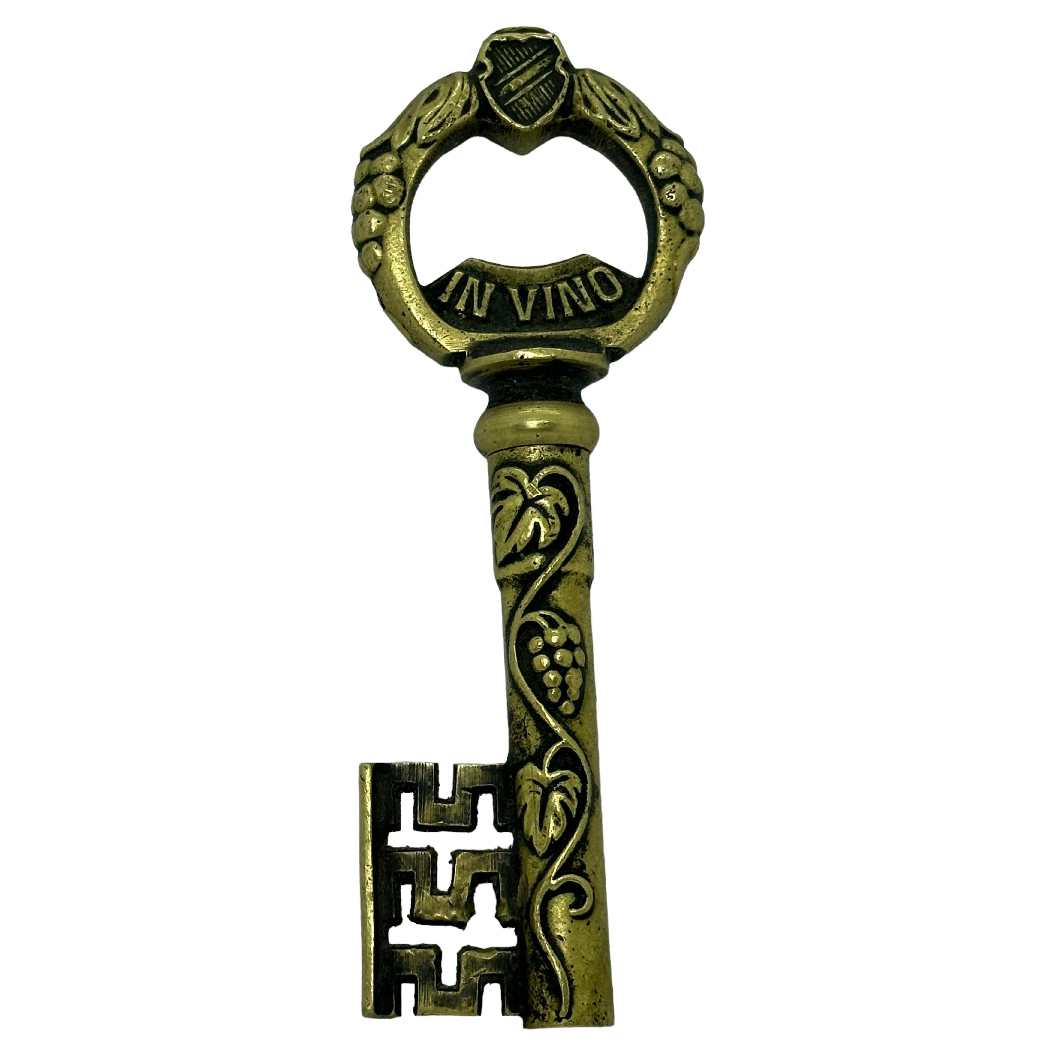 Vintage Brass Bronze Key Corkscrew and Bottle Opener Metal