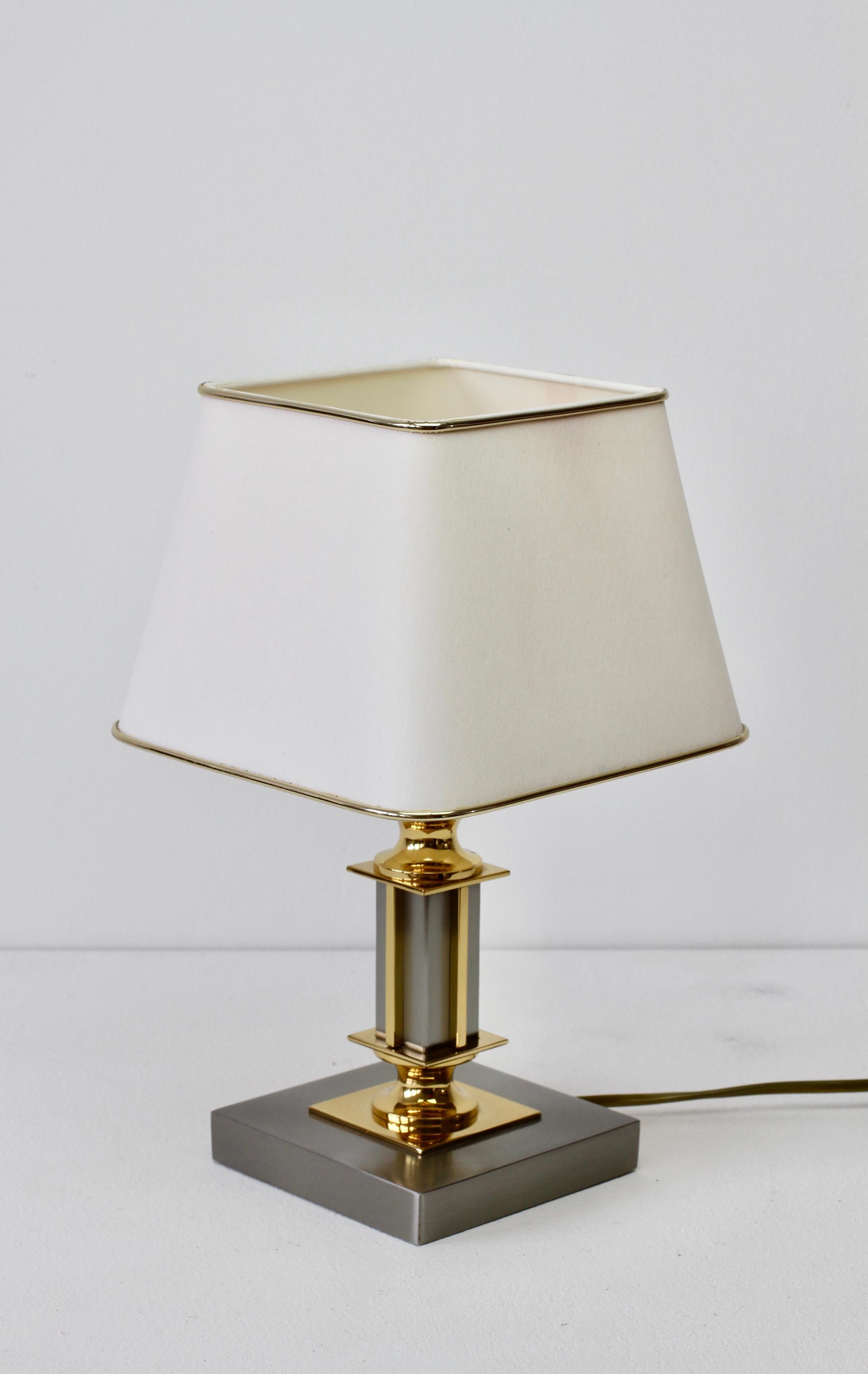 Vintage Brass & Brushed Steel Maison Jansen Style Table Desk Lamp, circa 1980s For Sale 4