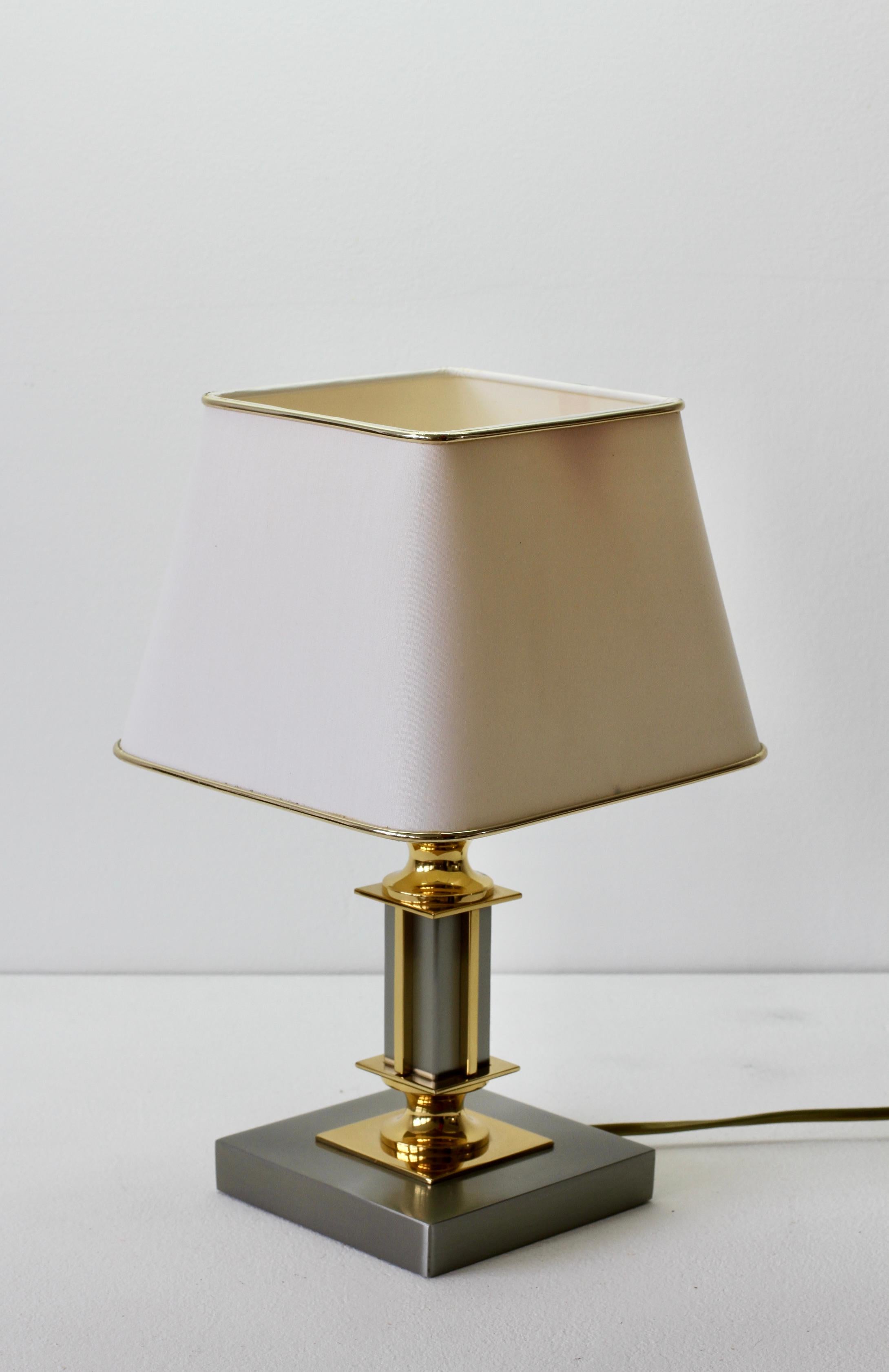 Vintage Brass & Brushed Steel Maison Jansen Style Table Desk Lamp, circa 1980s For Sale 5