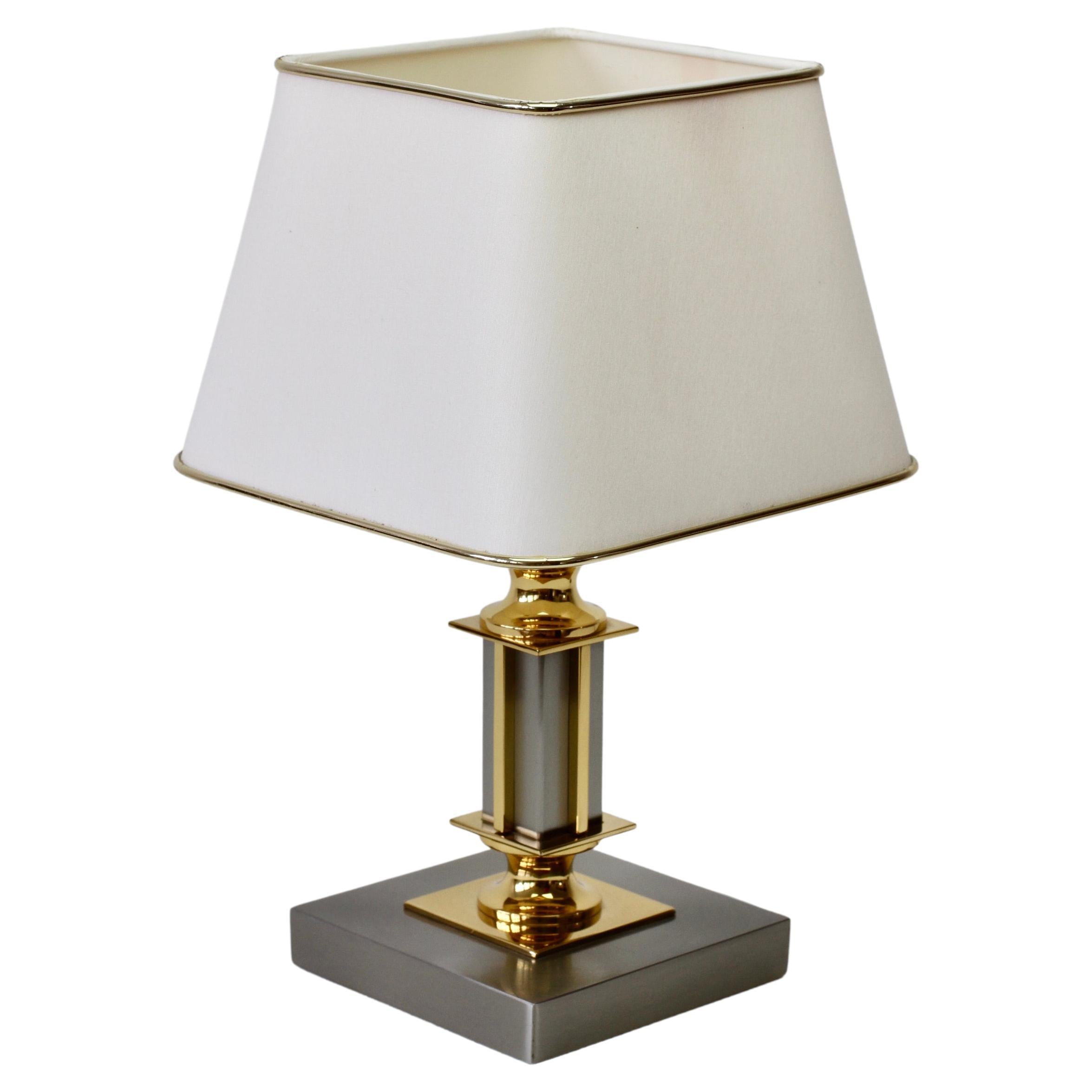 Vintage Brass & Brushed Steel Maison Jansen Style Table Desk Lamp, circa 1980s For Sale