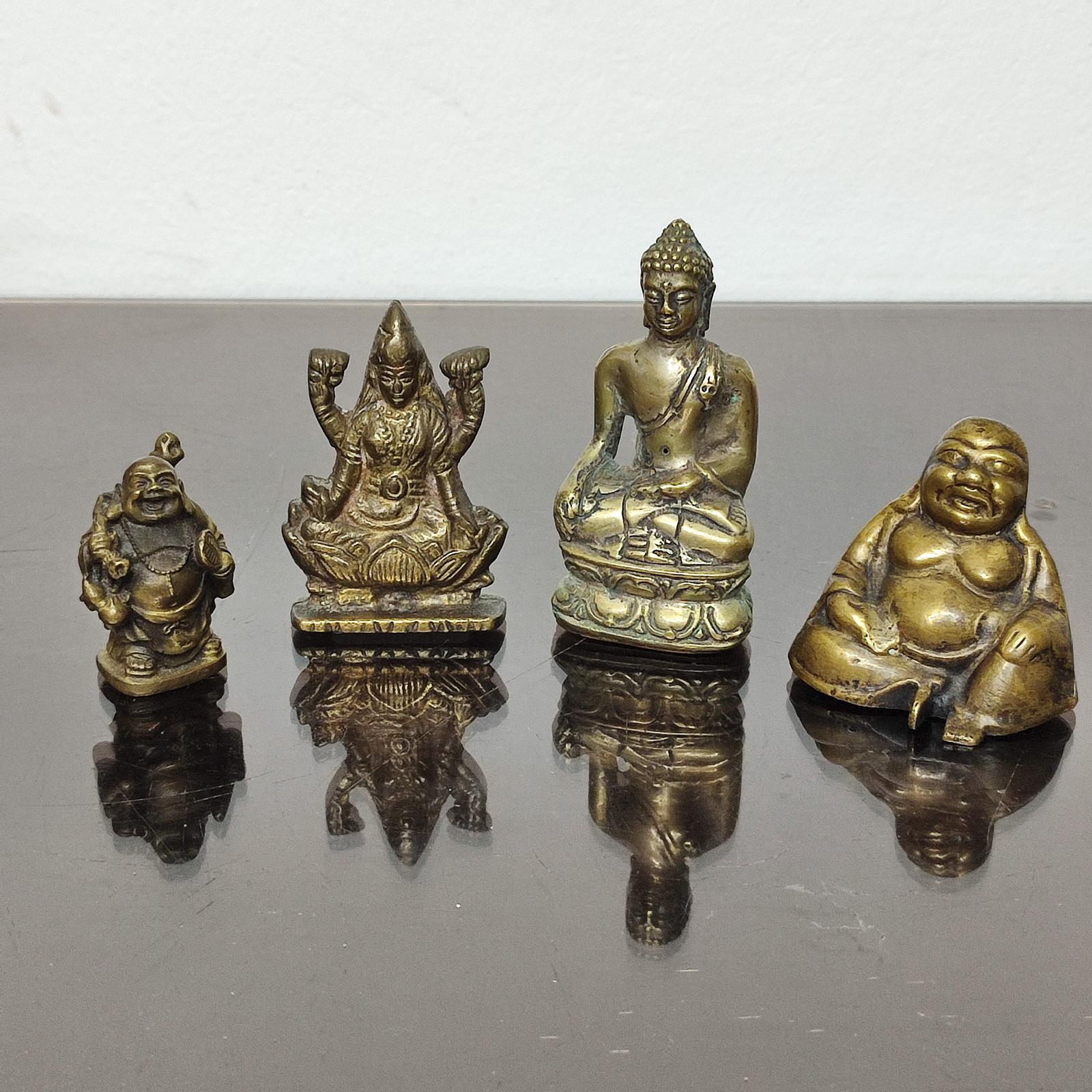 Asian Vintage Brass Buddha Miniature Sculpture Set of Four For Sale