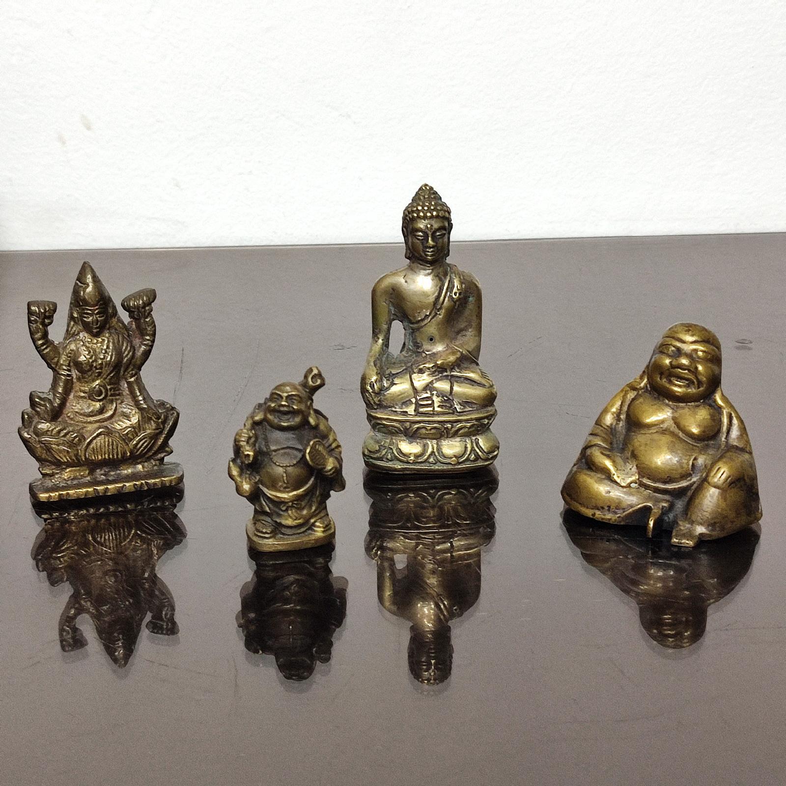 Cast Vintage Brass Buddha Miniature Sculpture Set of Four For Sale
