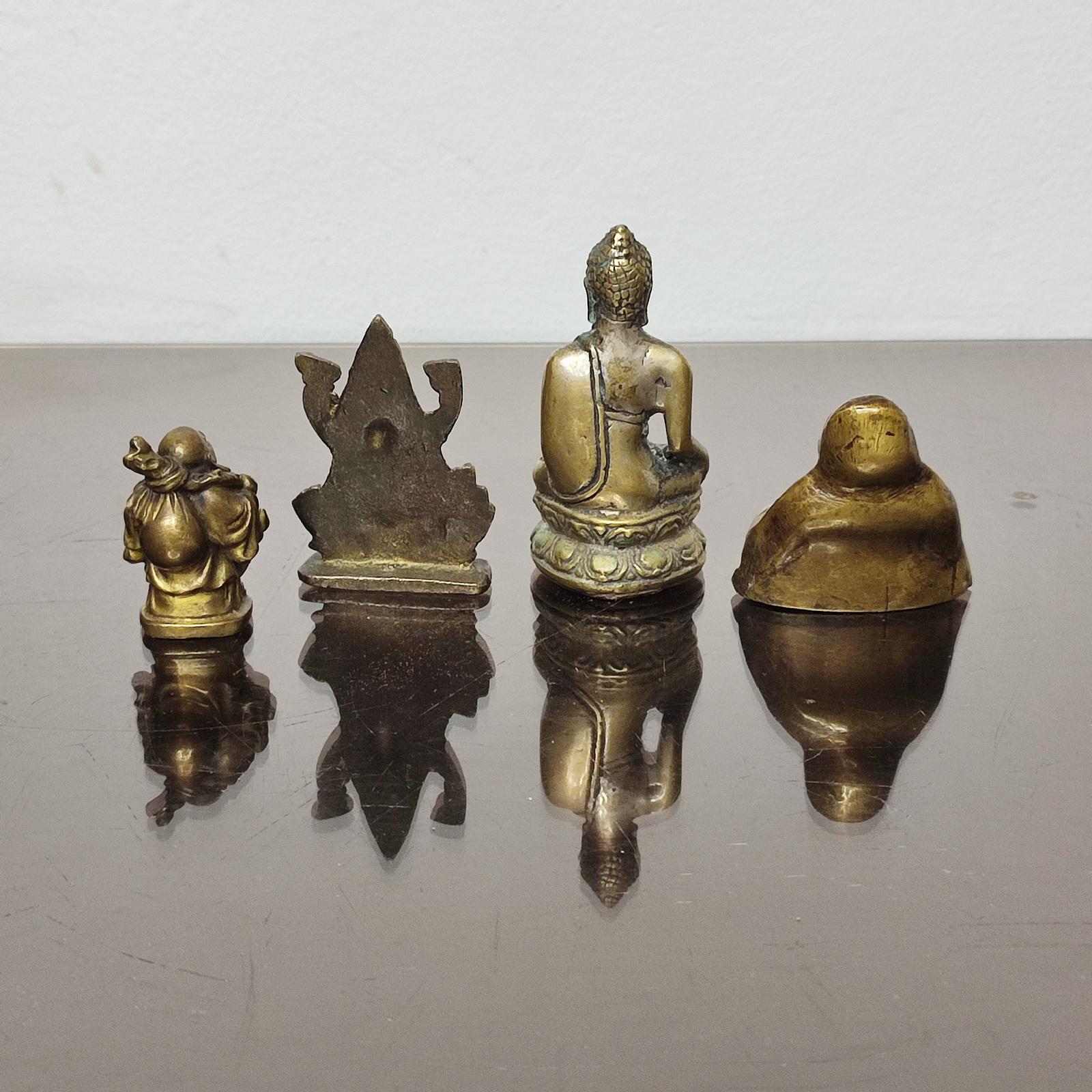 Late 20th Century Vintage Brass Buddha Miniature Sculpture Set of Four For Sale