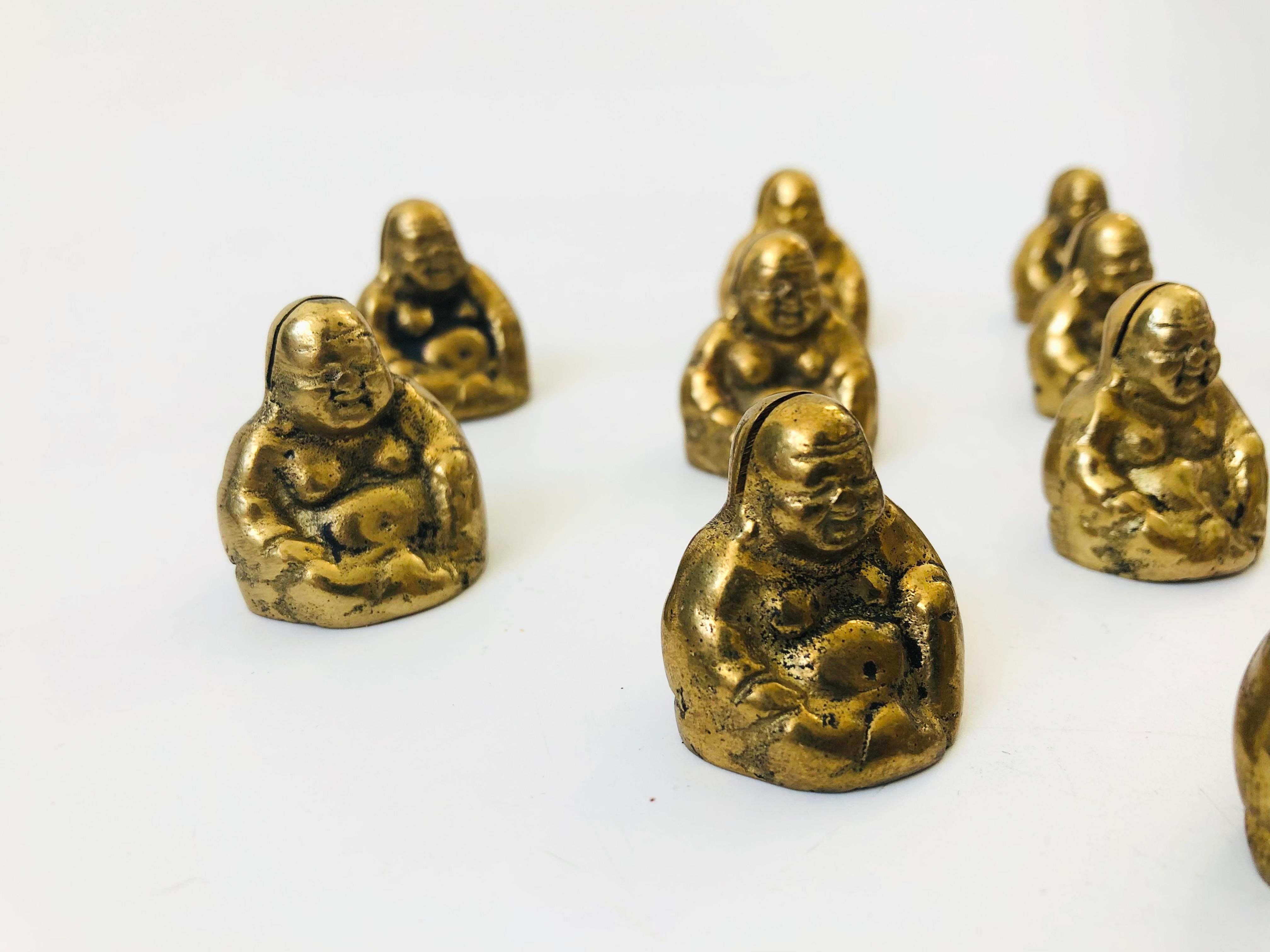 20th Century Vintage Brass Buddha Place Card Holders, Set of 12