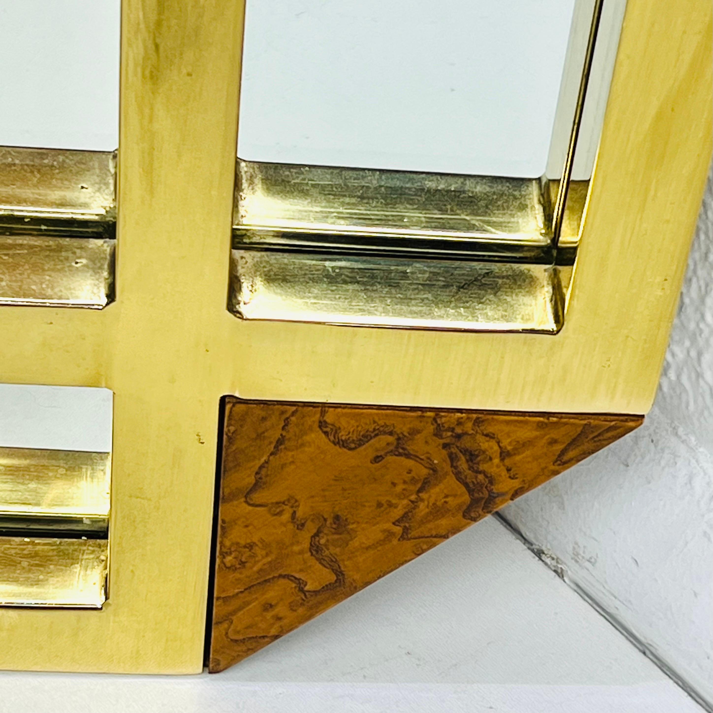 Architectural Brass & Burlwood Architektur-Spiegel im Angebot 5