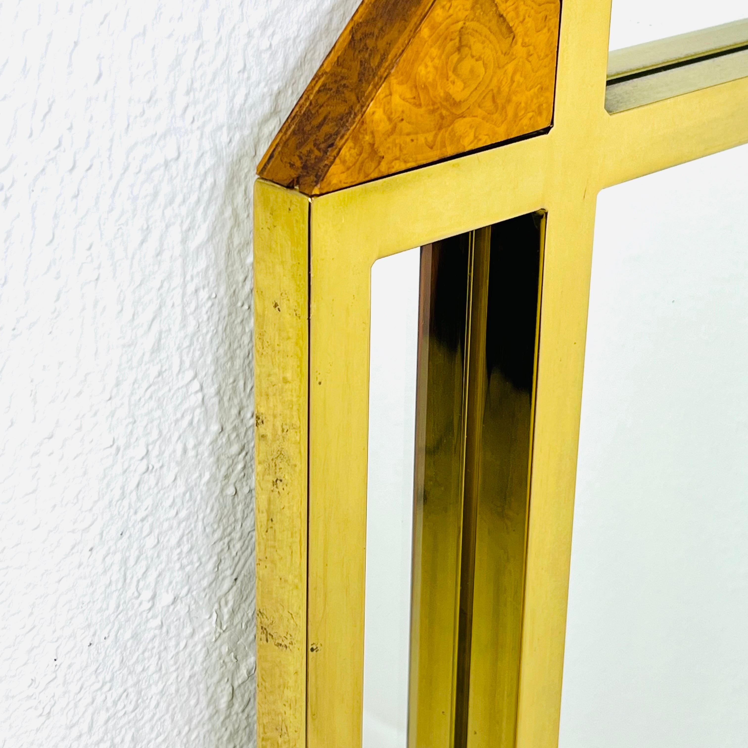 Architectural Brass & Burlwood Architektur-Spiegel (Ende des 20. Jahrhunderts) im Angebot