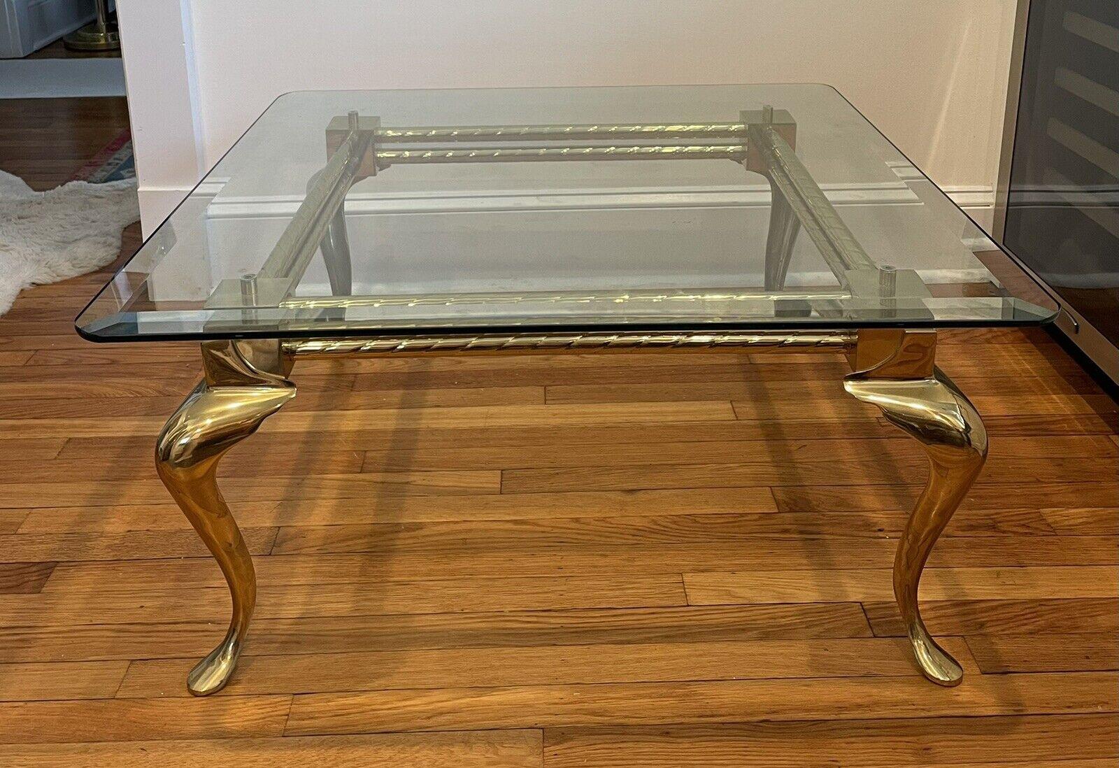 Vintage Brass Cabriole Leg and Industrial Design Coffee Table In Good Condition For Sale In W Allenhurst, NJ