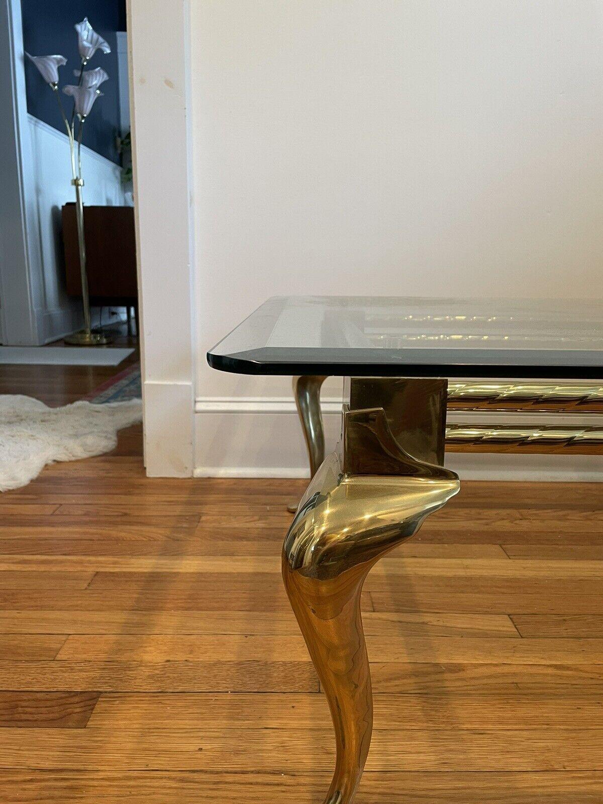 20th Century Vintage Brass Cabriole Leg and Industrial Design Coffee Table For Sale