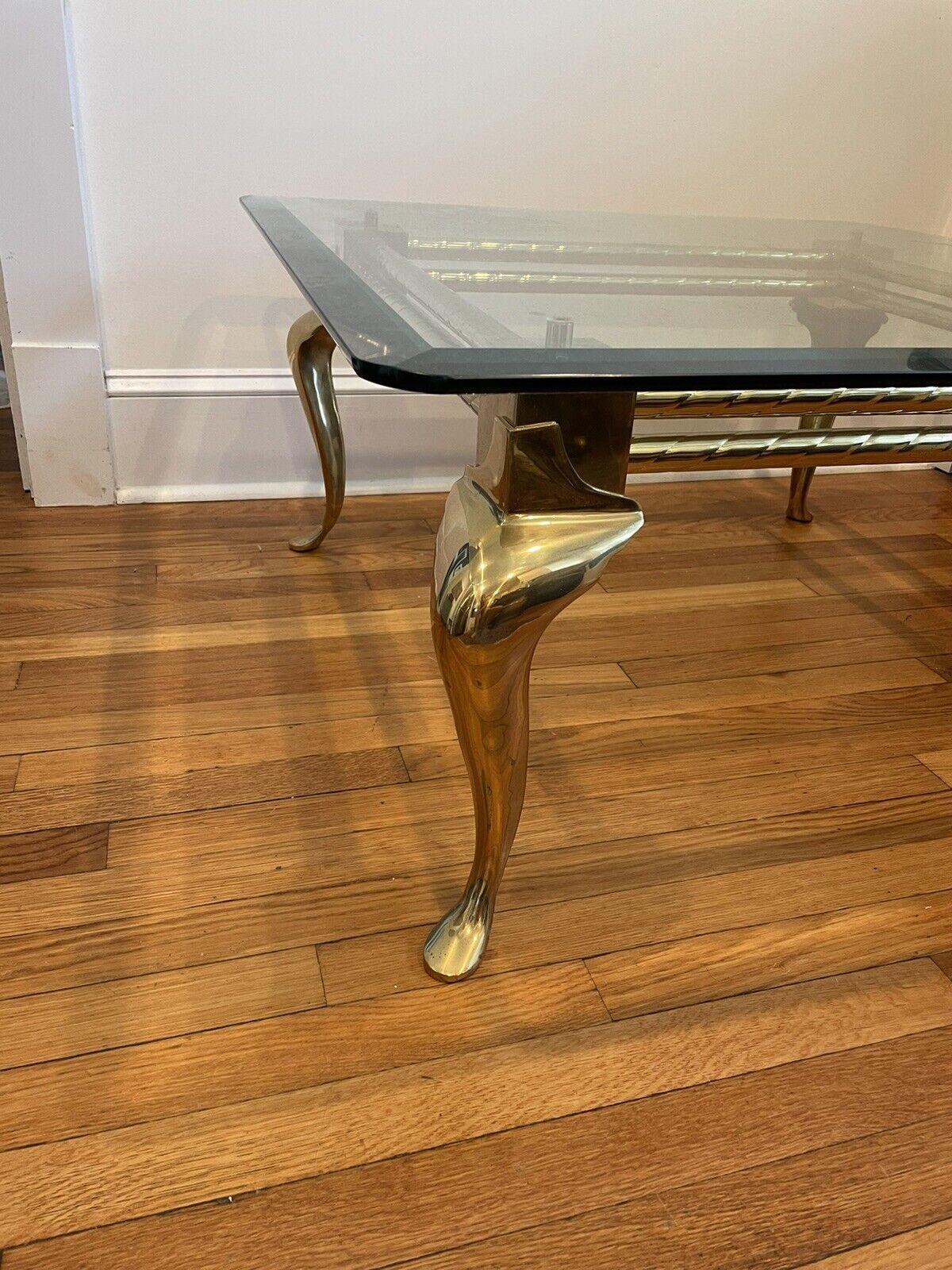 Vintage Brass Cabriole Leg and Industrial Design Coffee Table For Sale 1