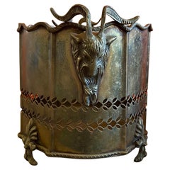 Vintage Brass Cachepot Planter with Ram's Head Handles and Feet Details